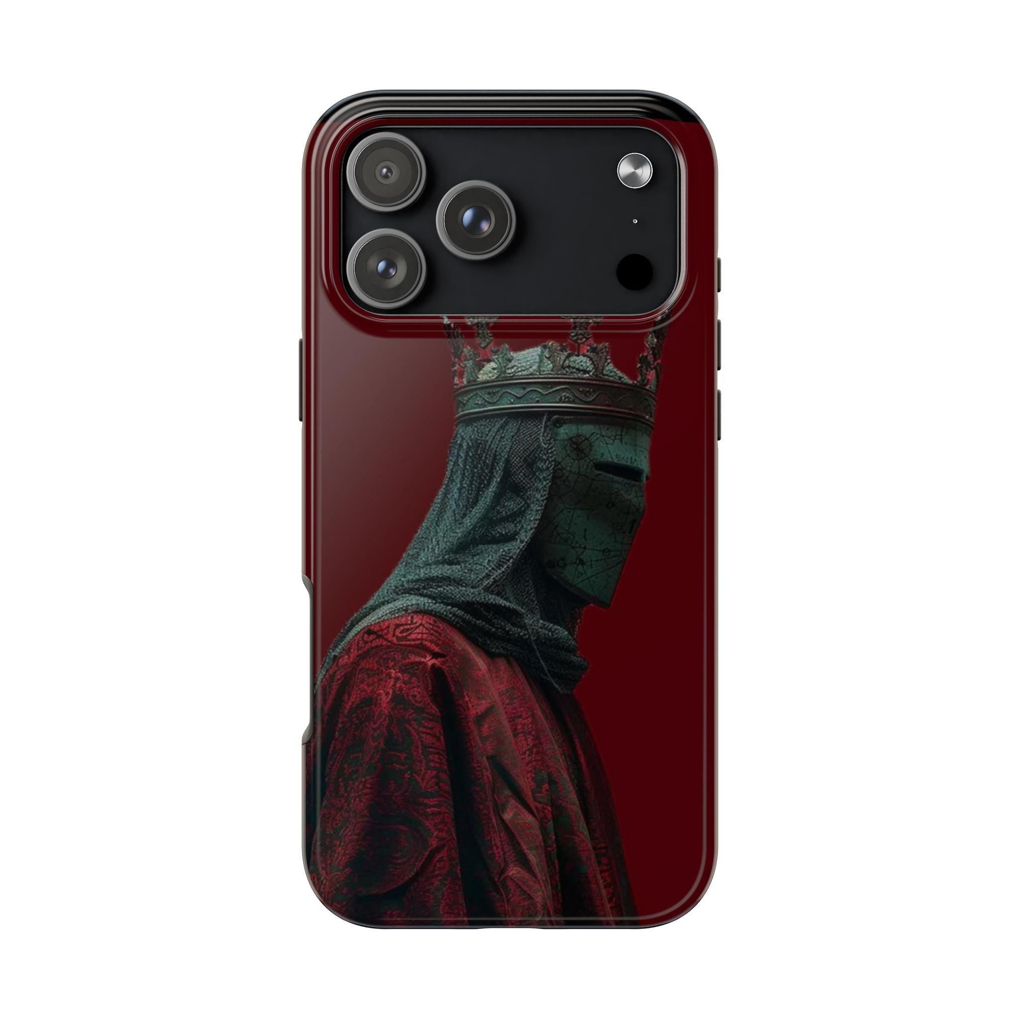 Medieval Crowned Knight Phone Case | Dark Red Armor Illustration