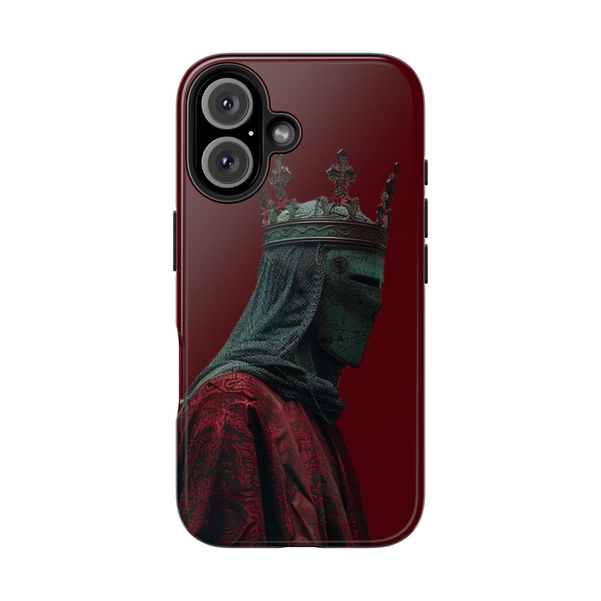 Medieval Crowned Knight Phone Case | Dark Red Armor Illustration