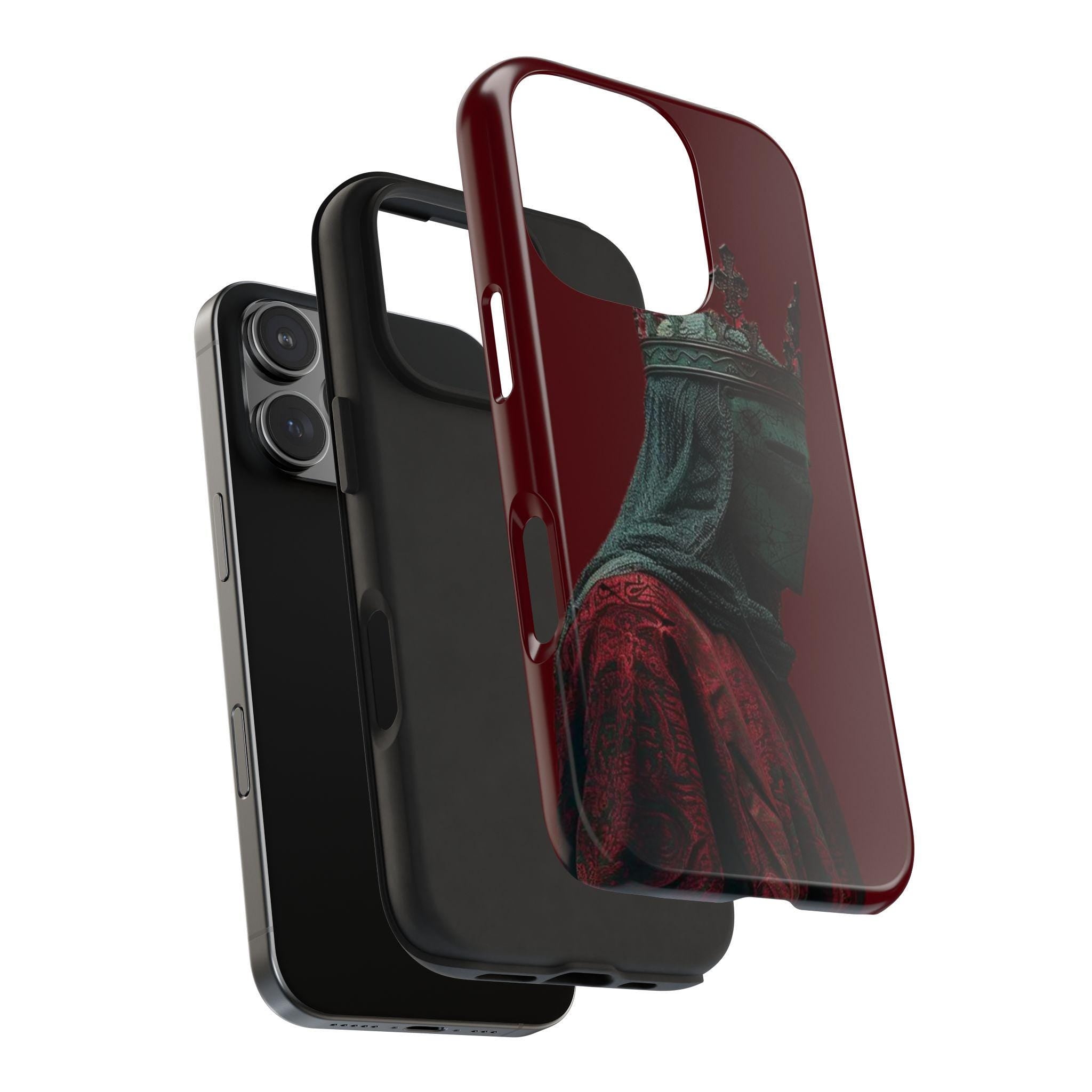 Medieval Crowned Knight Phone Case | Dark Red Armor Illustration