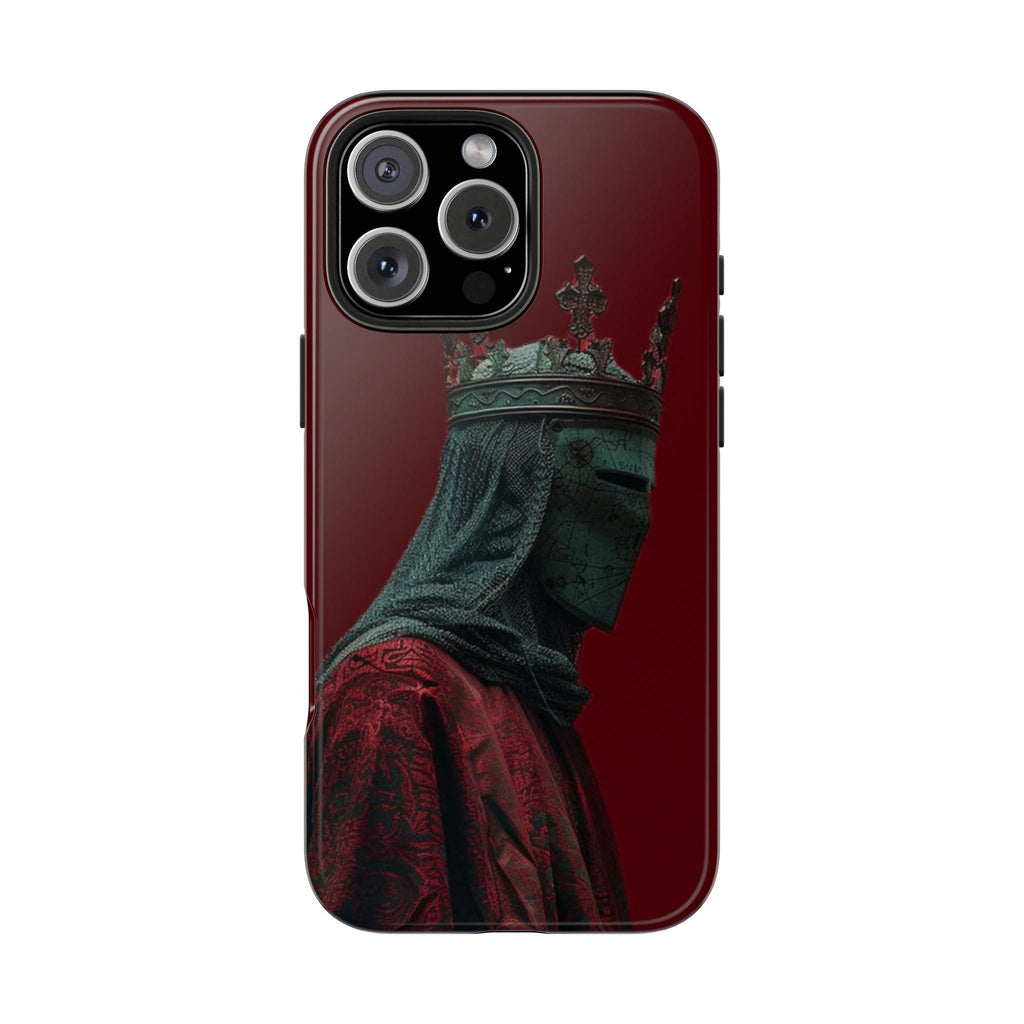 Medieval Crowned Knight Phone Case | Dark Red Armor Illustration
