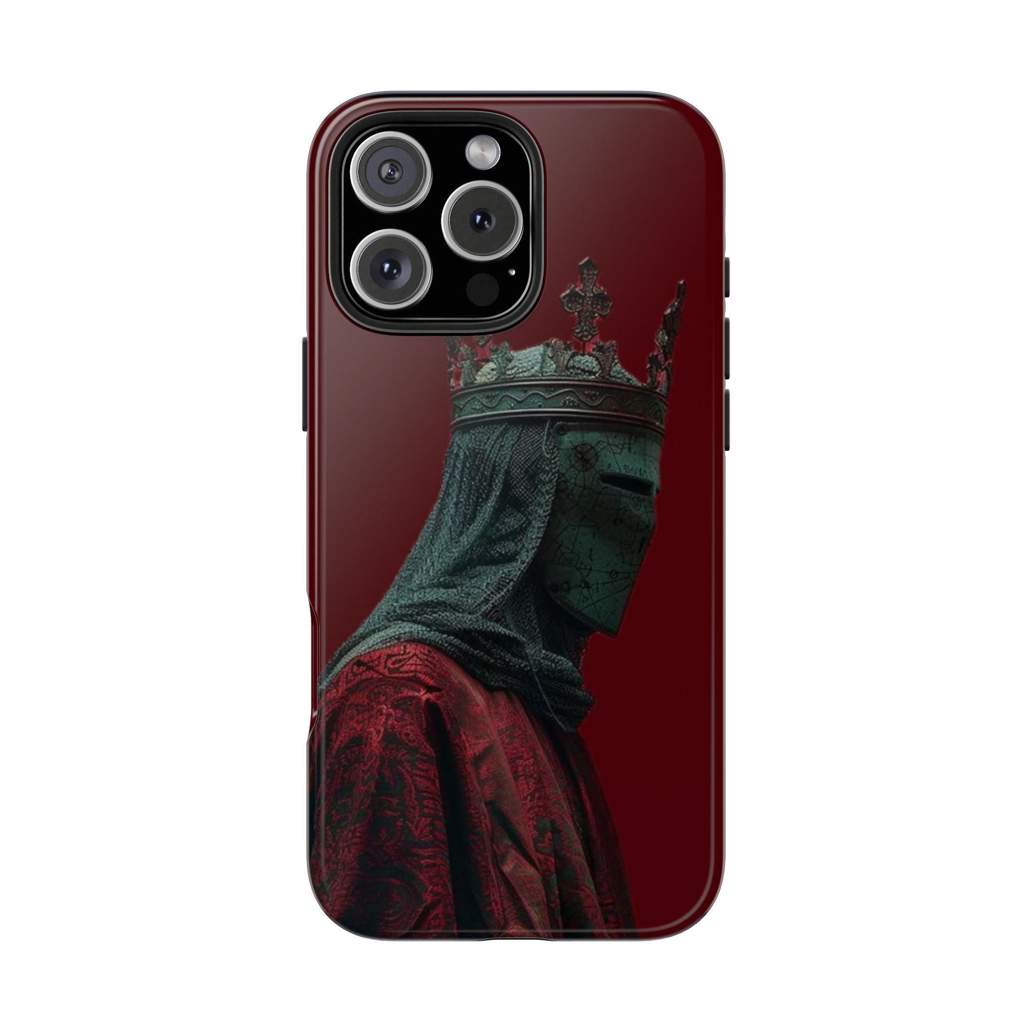 Medieval Crowned Knight Phone Case | Dark Red Armor Illustration
