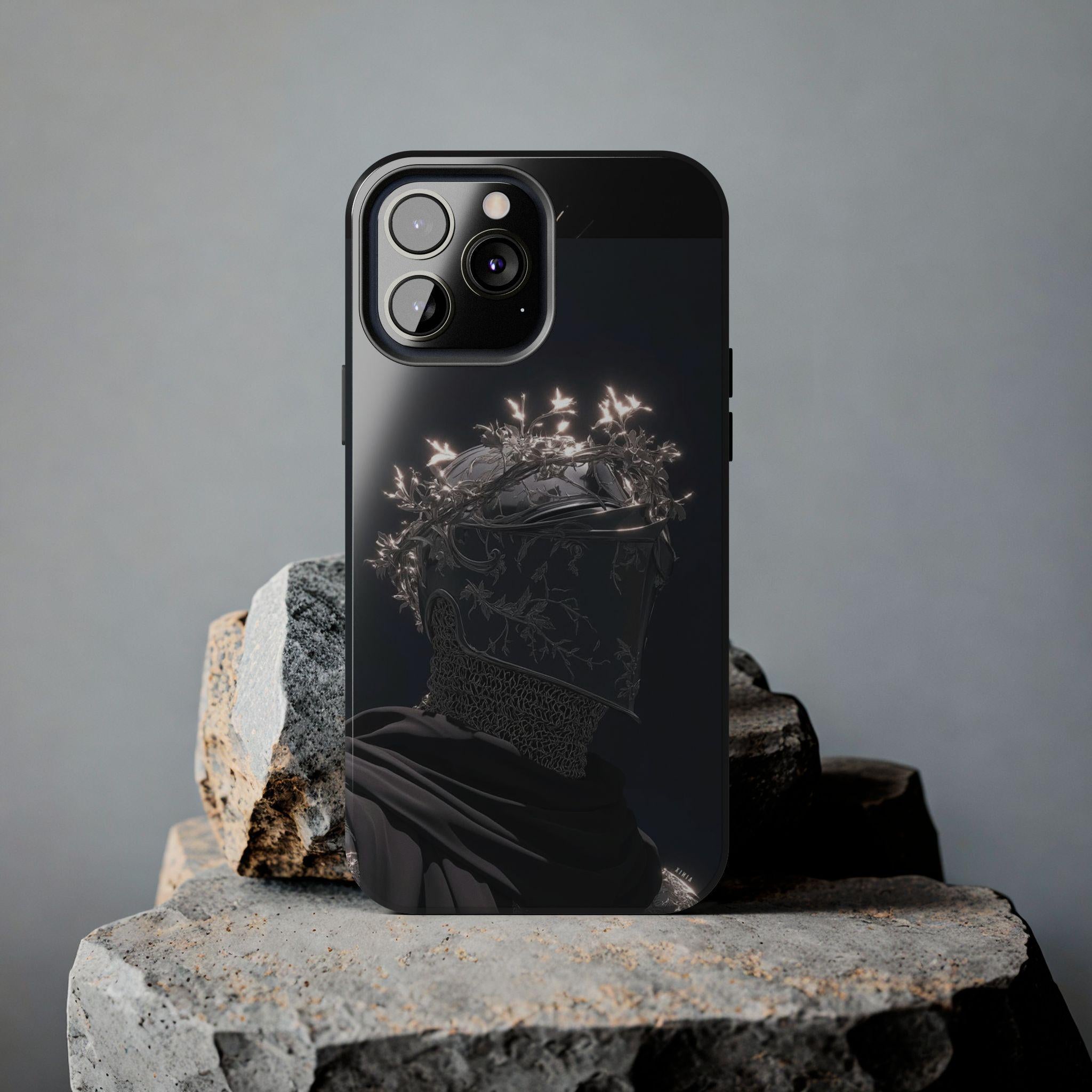 Dark Crowned Knight phone case | Gothic armor, floral wreath, moody aesthetic