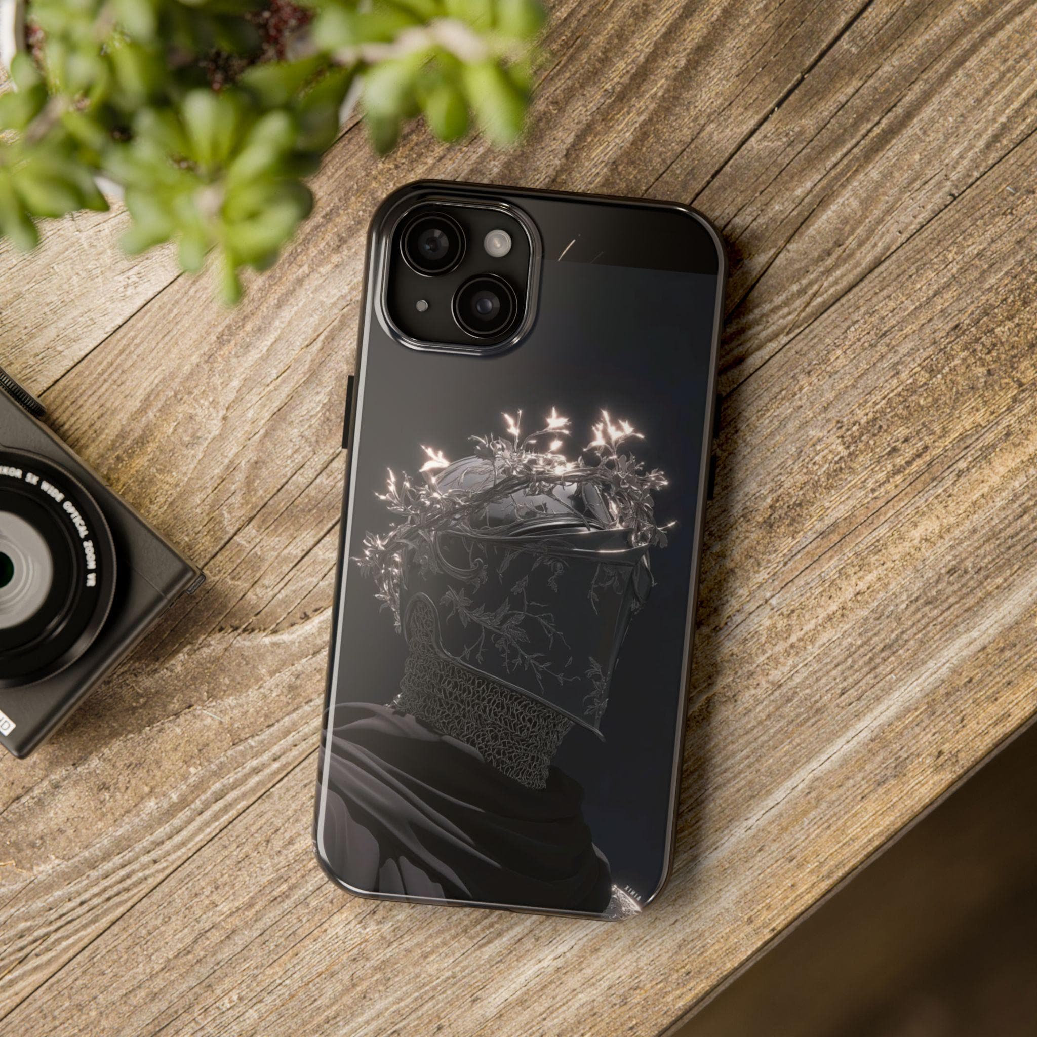 Dark Crowned Knight phone case | Gothic armor, floral wreath, moody aesthetic