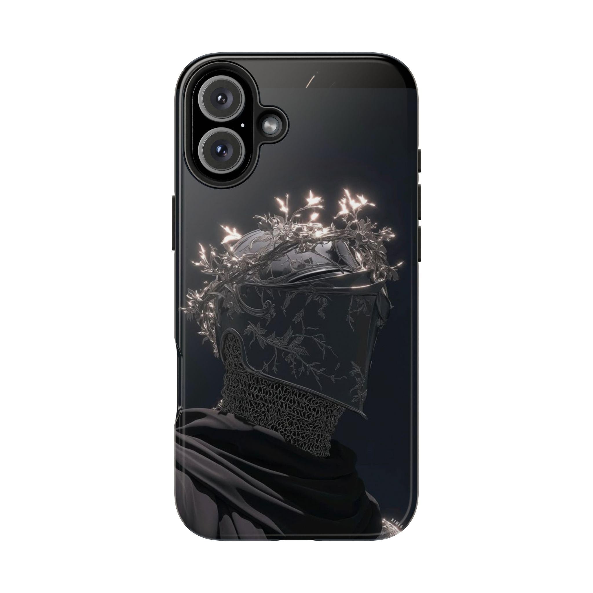 Dark Crowned Knight phone case | Gothic armor, floral wreath, moody aesthetic