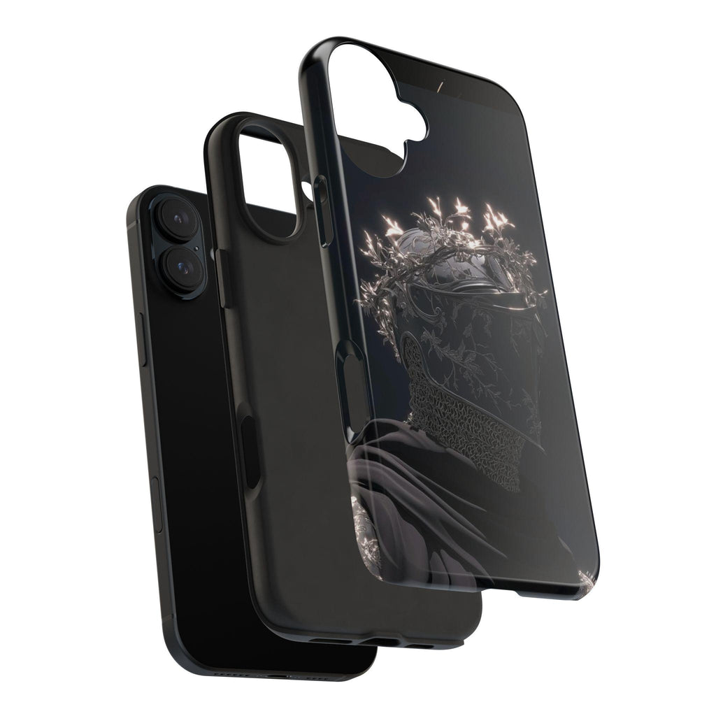Dark Crowned Knight phone case | Gothic armor, floral wreath, moody aesthetic