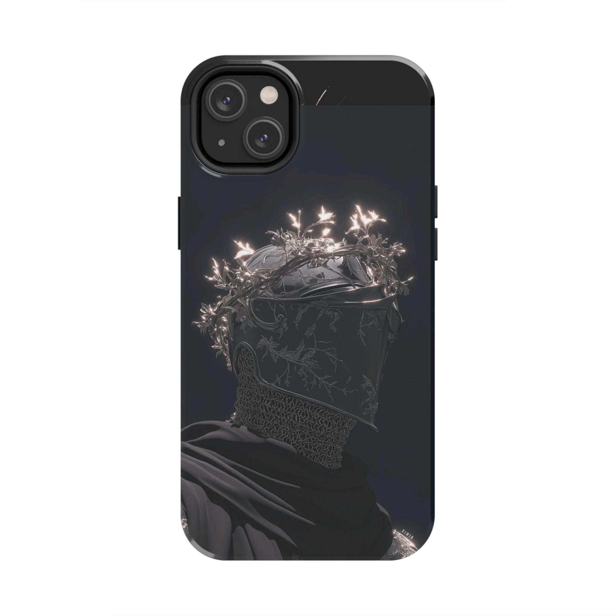Dark Crowned Knight phone case | Gothic armor, floral wreath, moody aesthetic