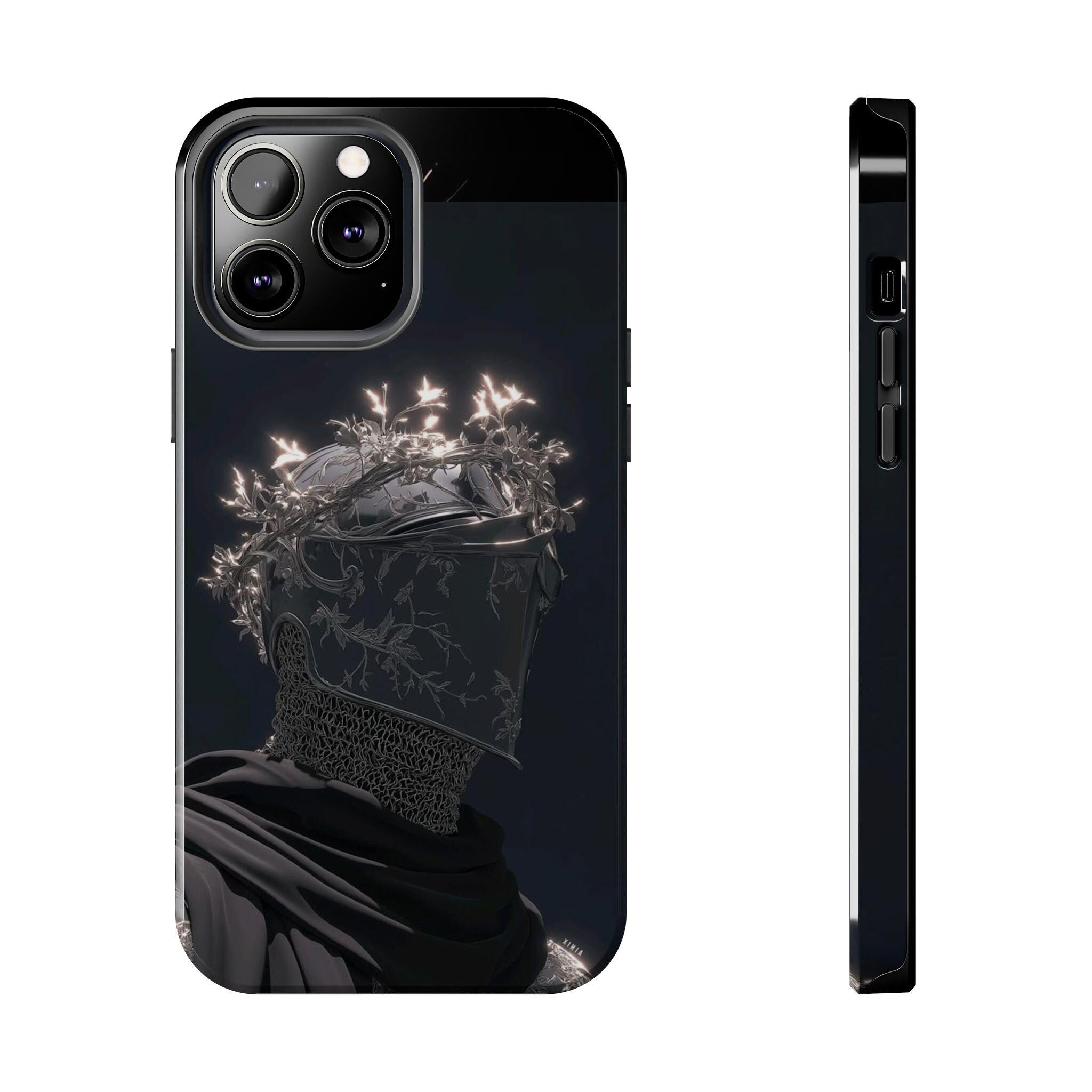 Dark Crowned Knight phone case | Gothic armor, floral wreath, moody aesthetic