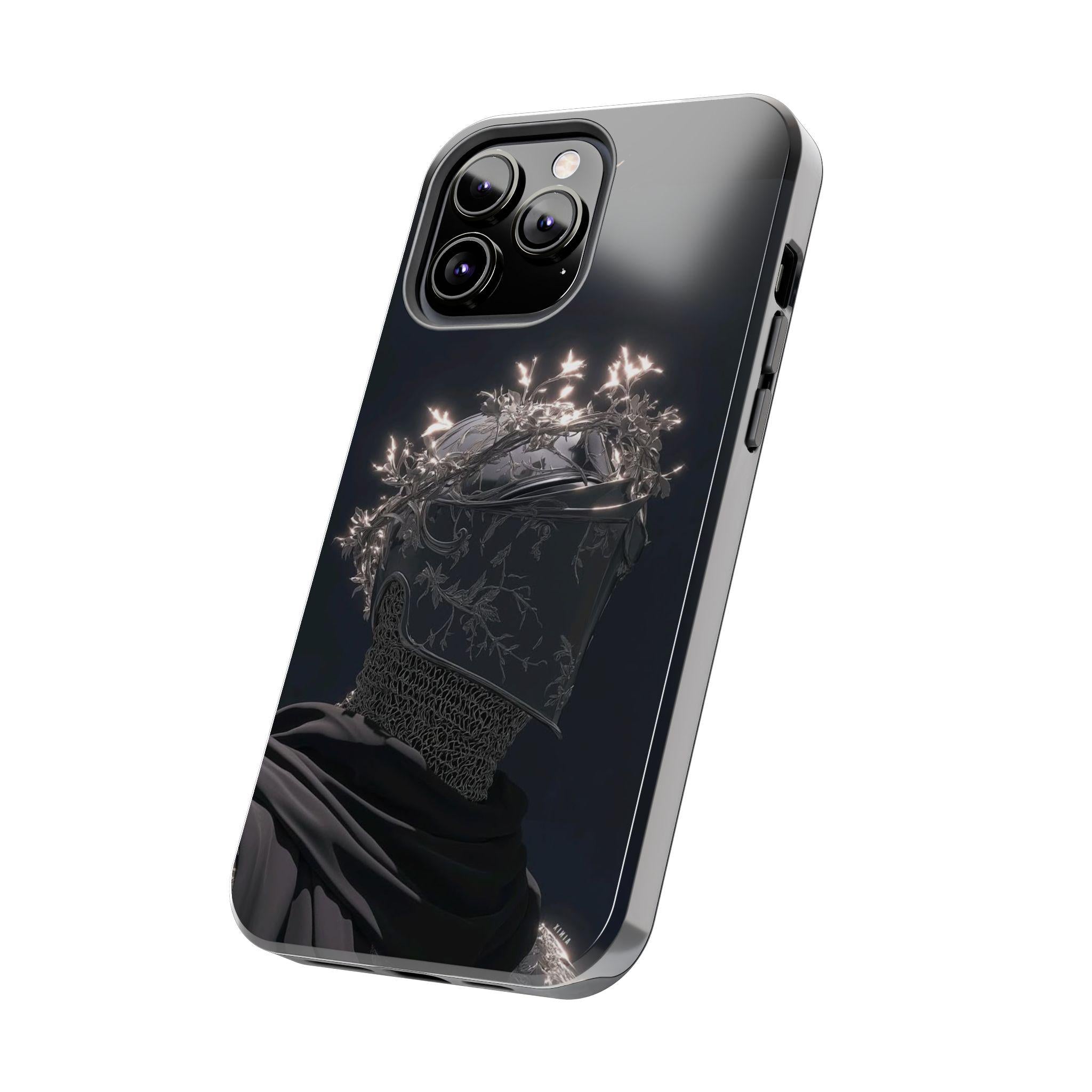 Dark Crowned Knight phone case | Gothic armor, floral wreath, moody aesthetic