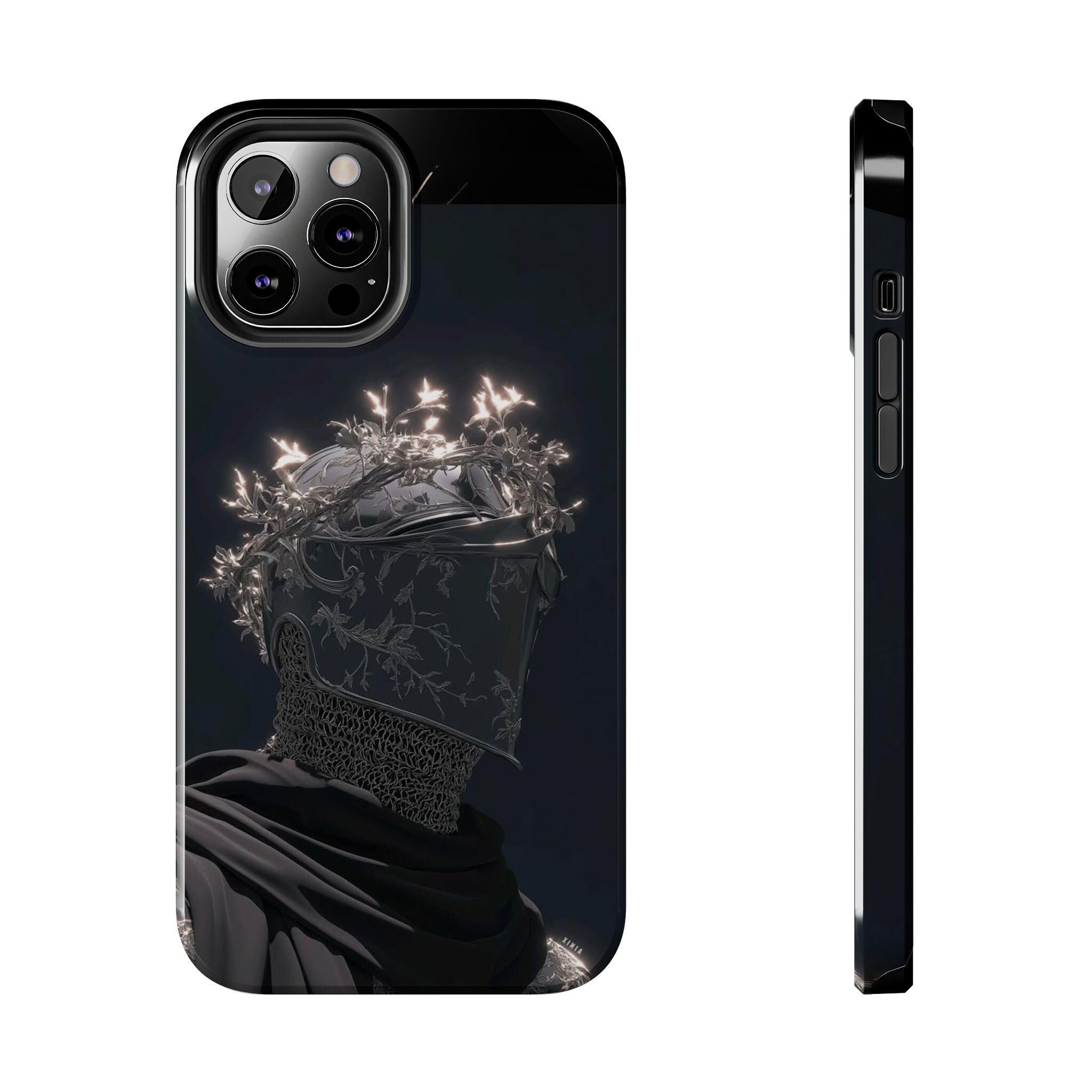 Dark Crowned Knight phone case | Gothic armor, floral wreath, moody aesthetic