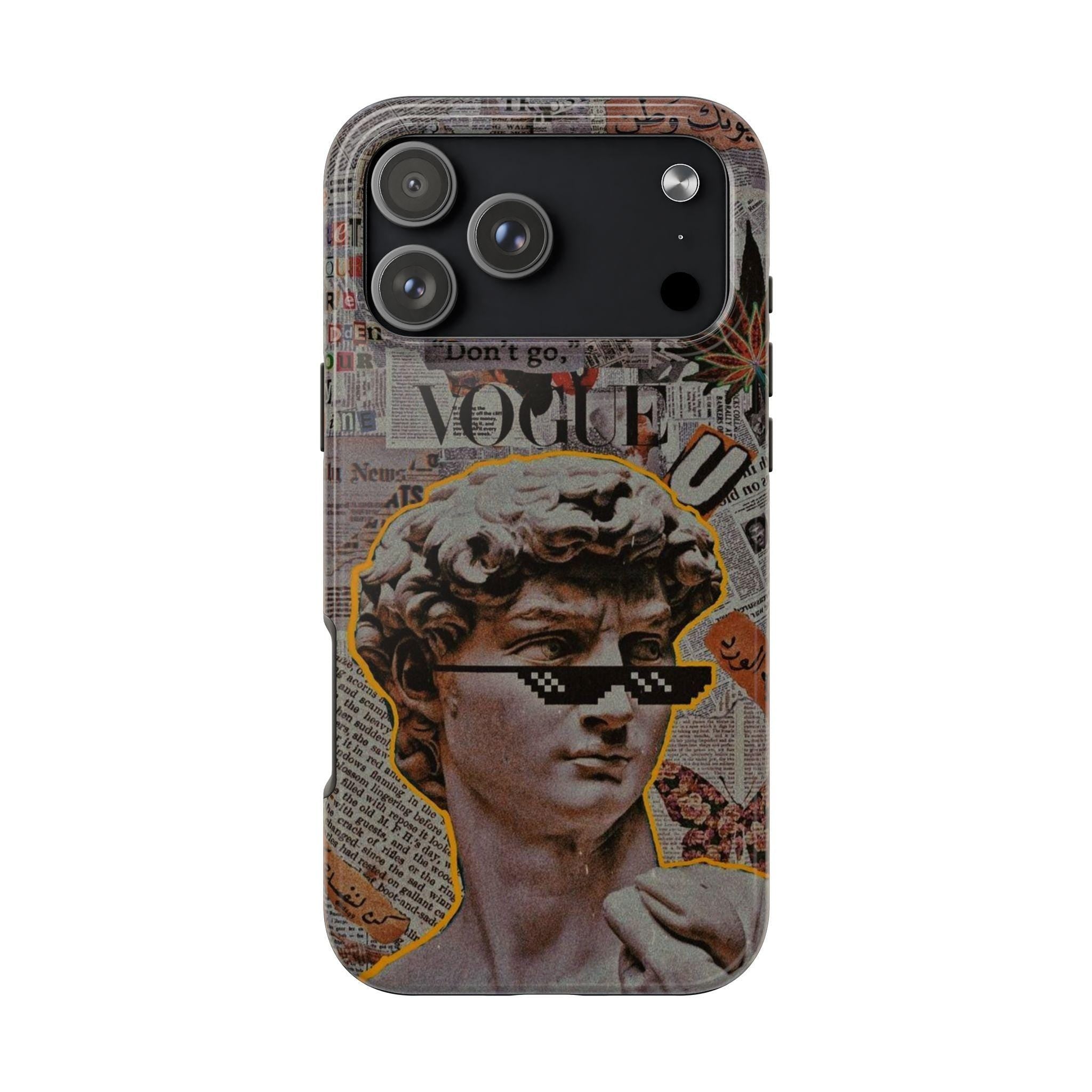 David Statue Collage Phone Case | Retro Newspaper, Pixel Sunglasses