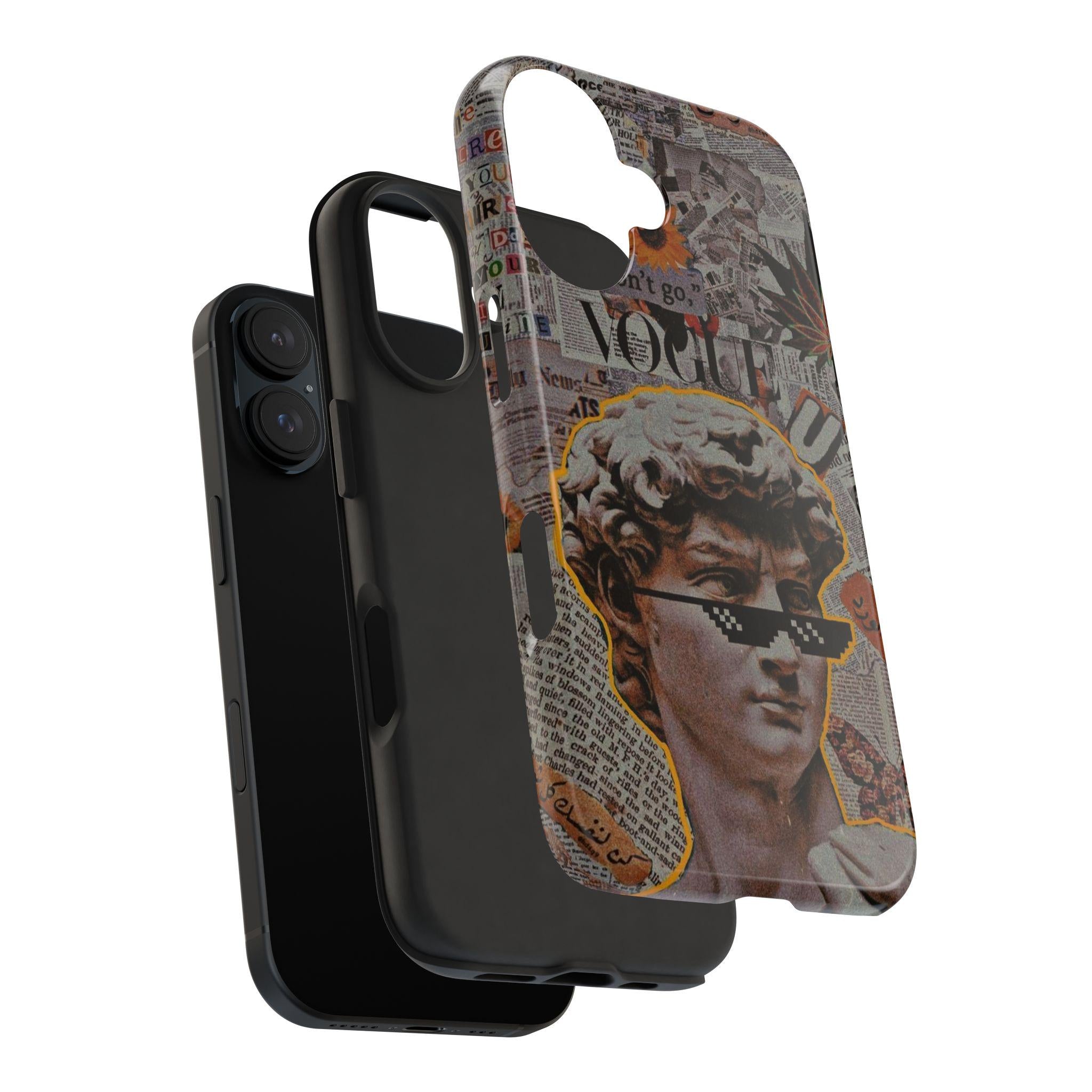David Statue Collage Phone Case | Retro Newspaper, Pixel Sunglasses