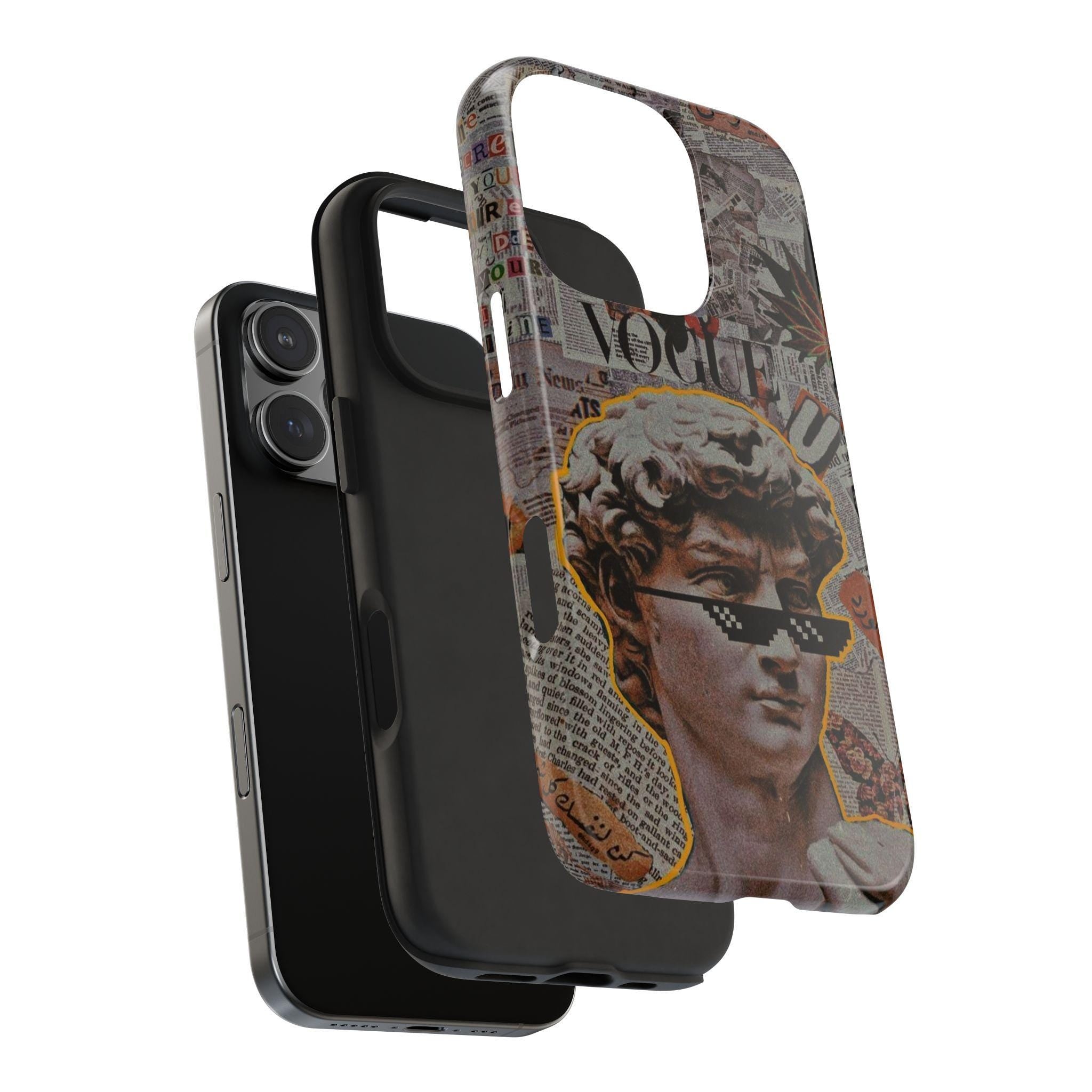 David Statue Collage Phone Case | Retro Newspaper, Pixel Sunglasses