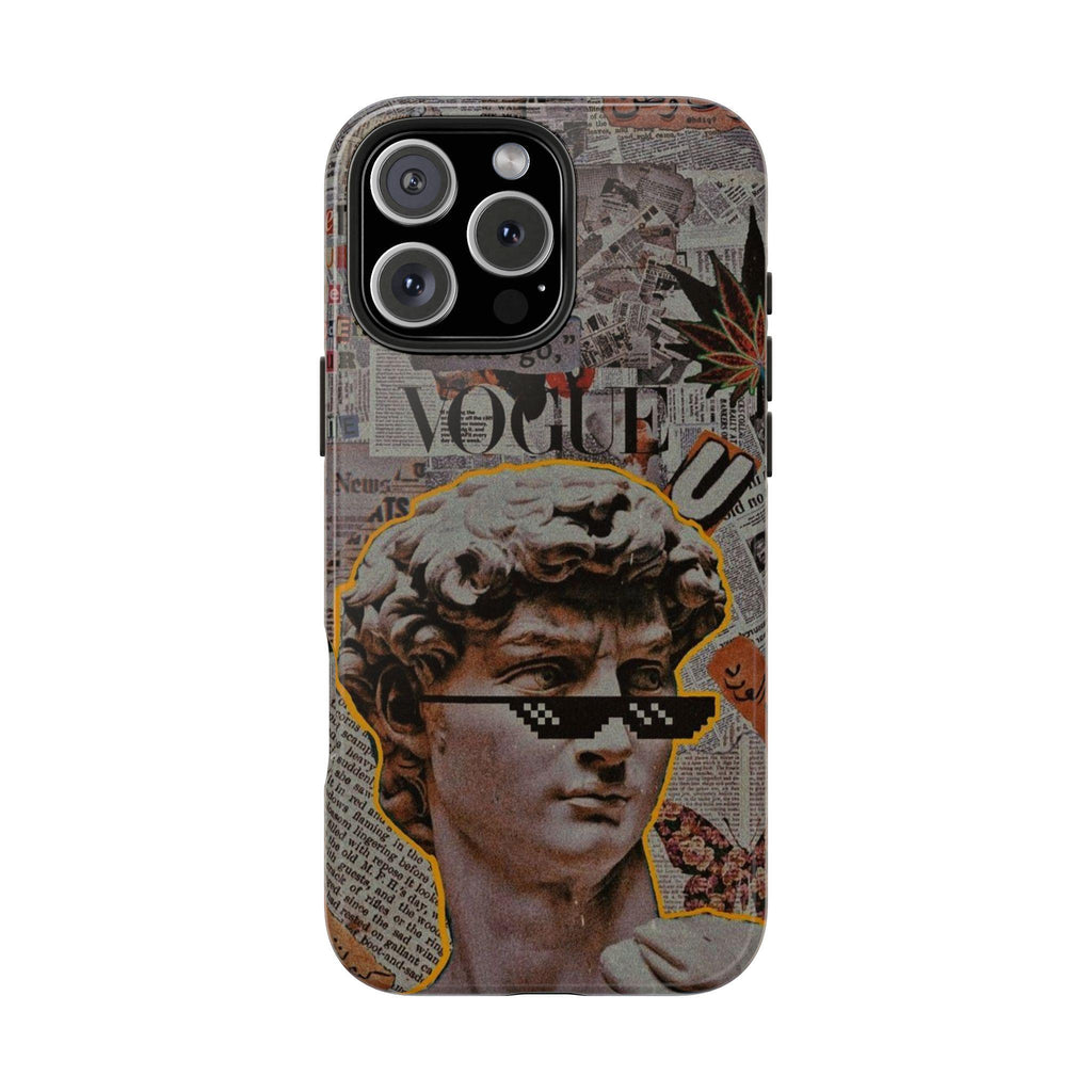 David Statue Collage Phone Case | Retro Newspaper, Pixel Sunglasses