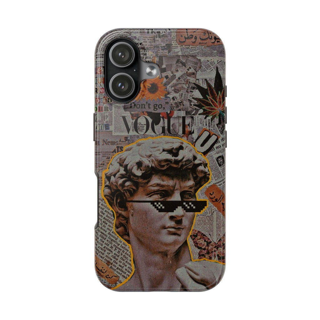 David Statue Collage Phone Case | Retro Newspaper, Pixel Sunglasses