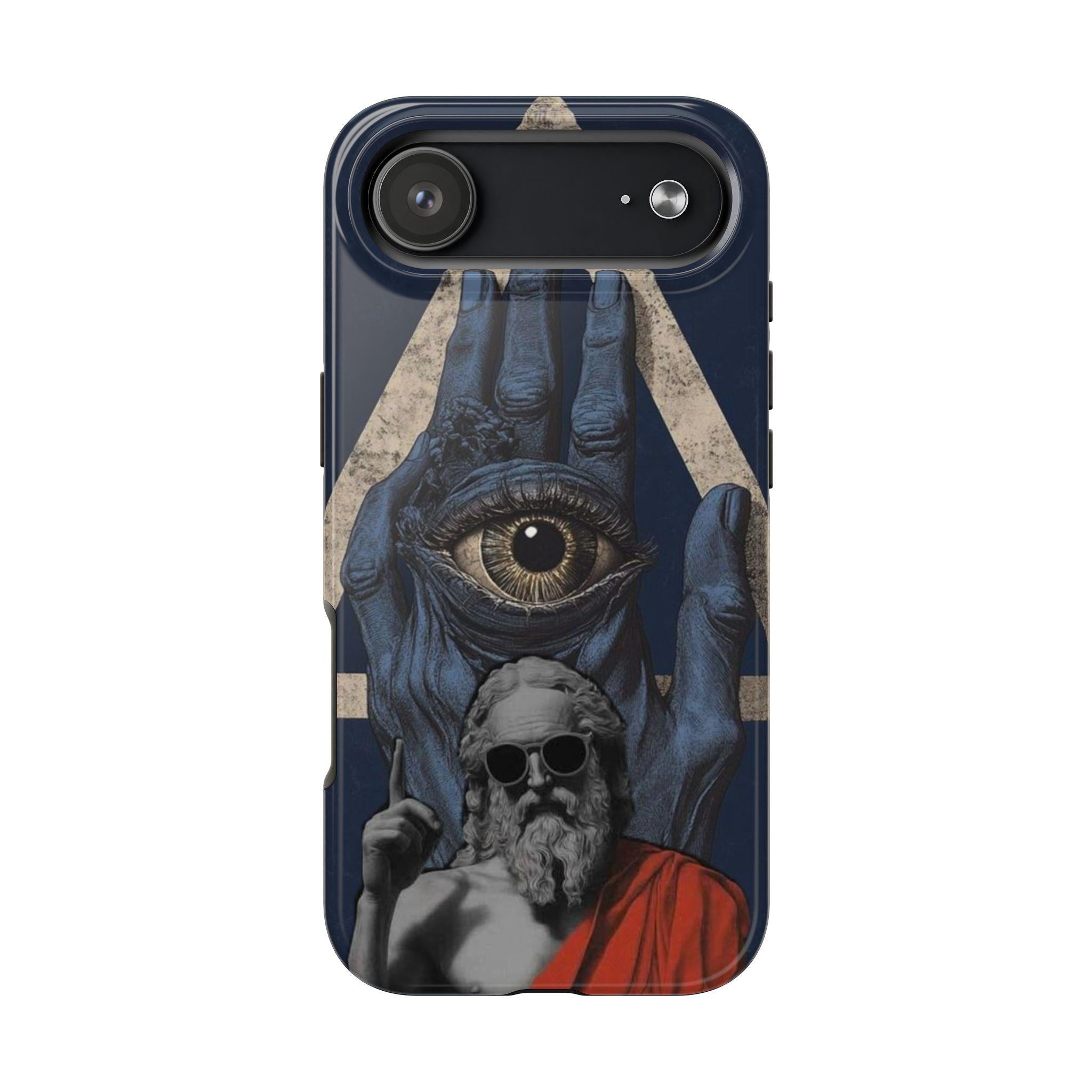 All-Seeing Eye Hand with Bearded Statue Phone Case | Mystical Surreal Art