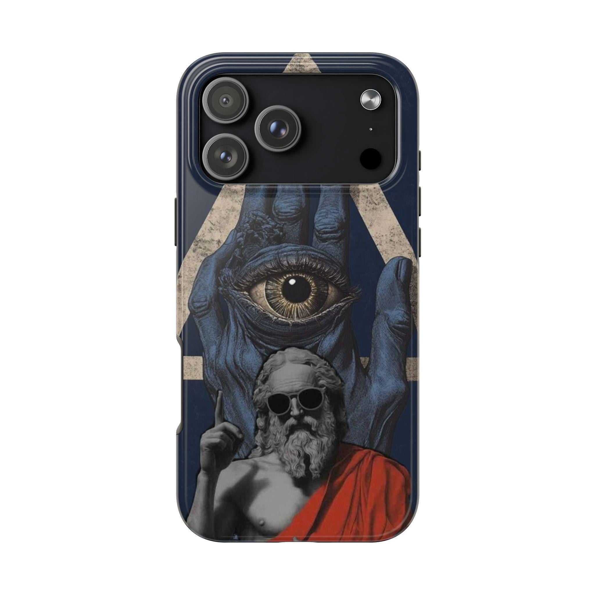 All-Seeing Eye Hand with Bearded Statue Phone Case | Mystical Surreal Art