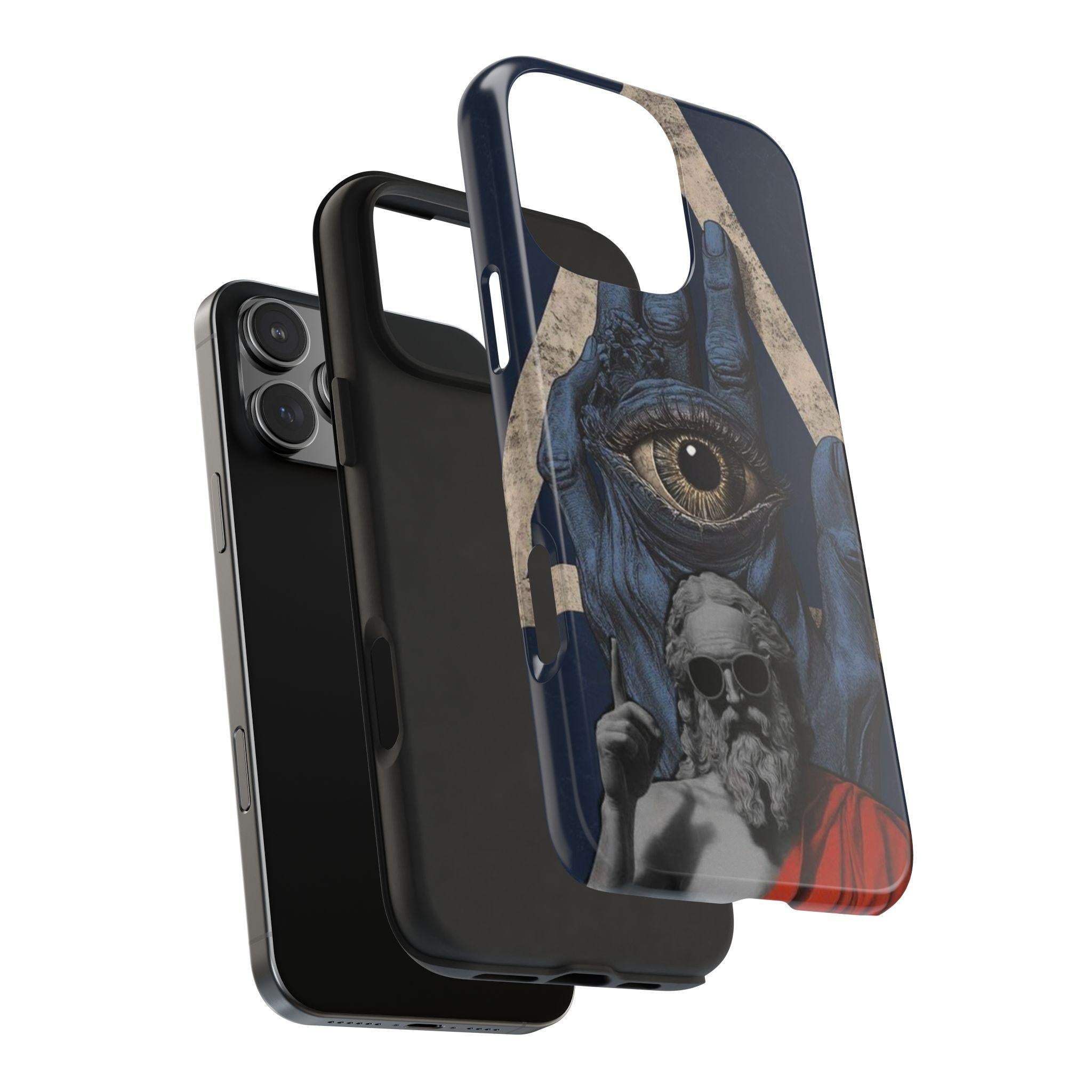 All-Seeing Eye Hand with Bearded Statue Phone Case | Mystical Surreal Art