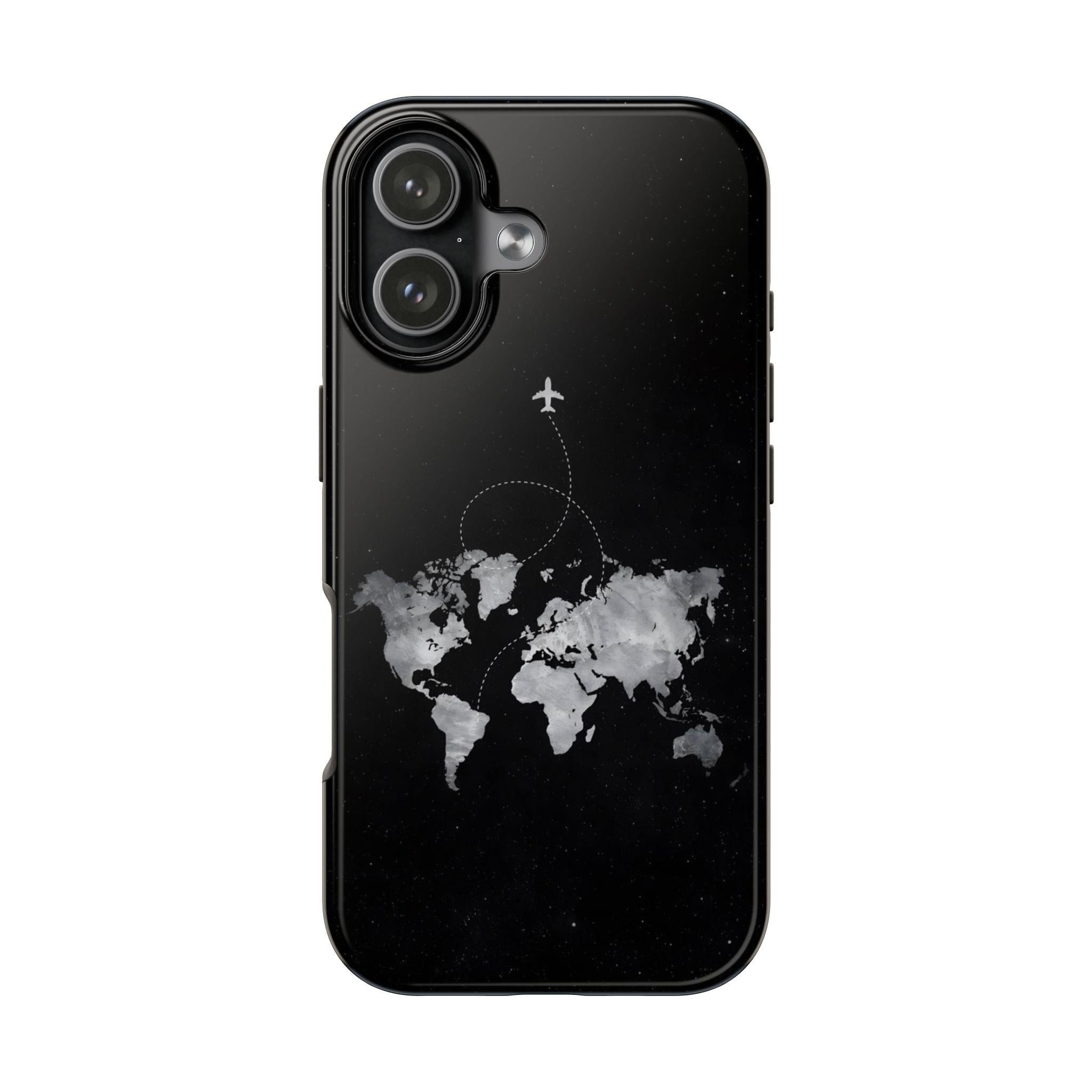 World Map with Airplane Trail Phone Case | Travel Map Tough Phone Case