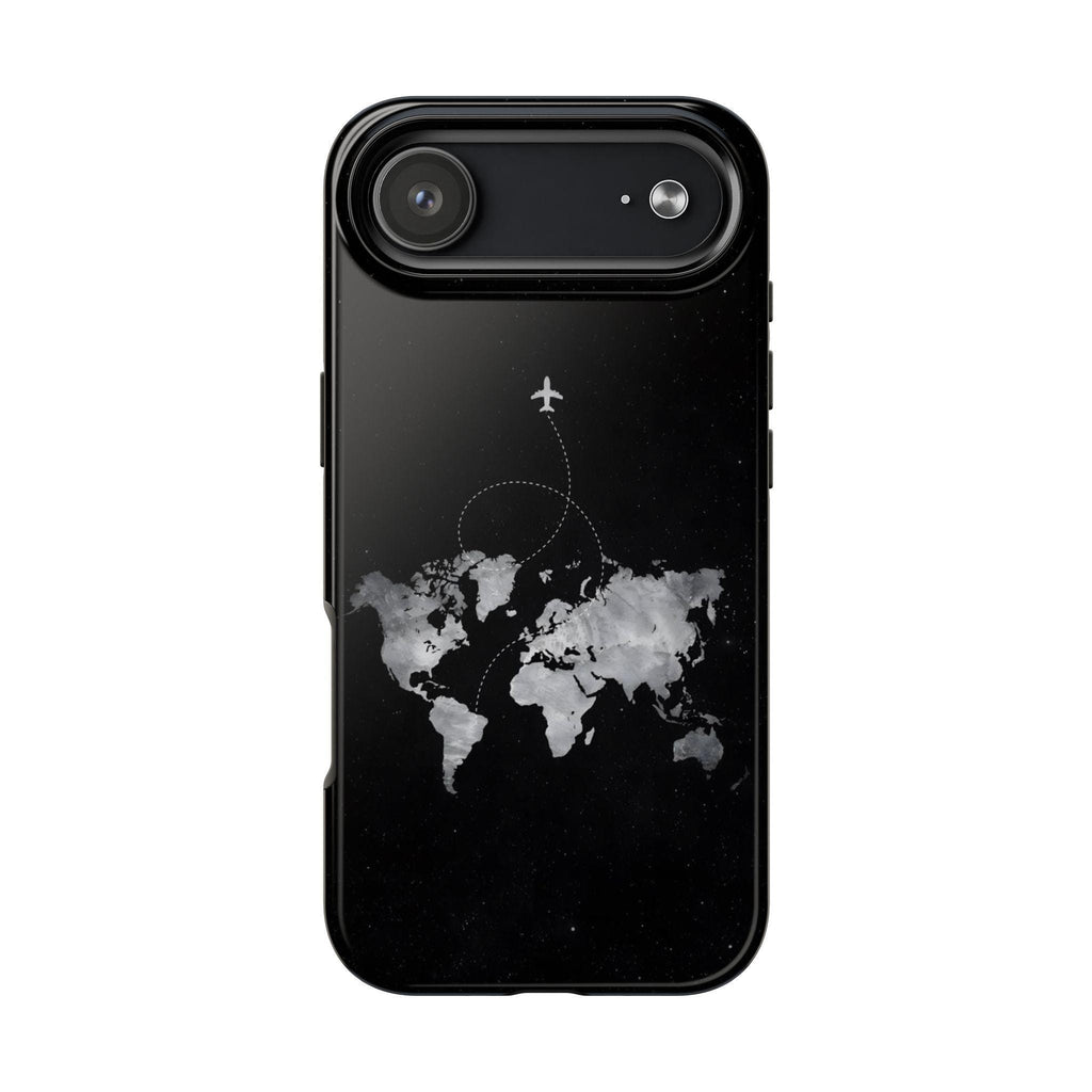 World Map with Airplane Trail Phone Case | Travel Map Tough Phone Case