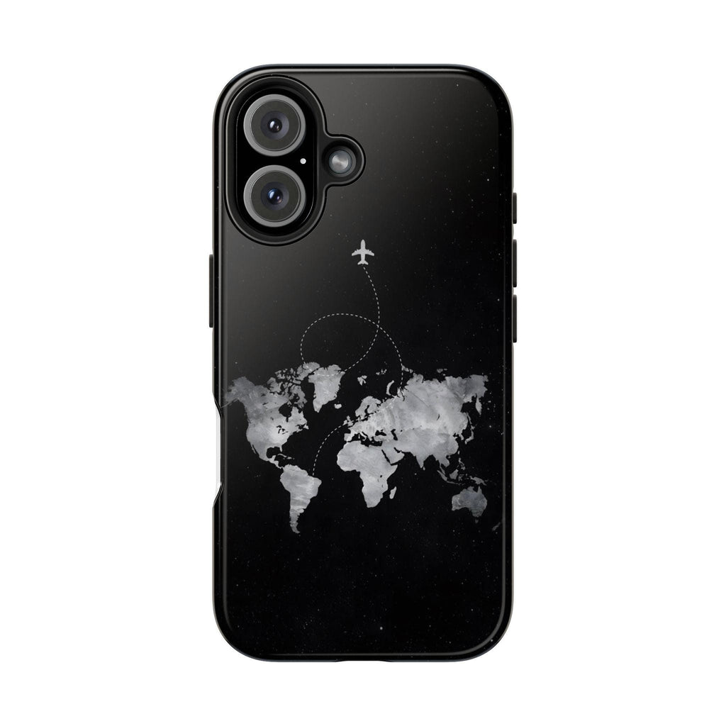 World Map with Airplane Trail Phone Case | Travel Map Tough Phone Case