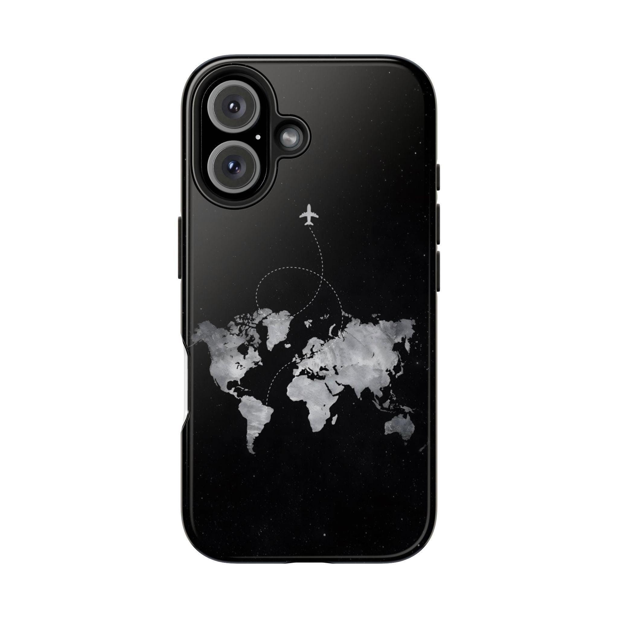 World Map with Airplane Trail Phone Case | Travel Map Tough Phone Case