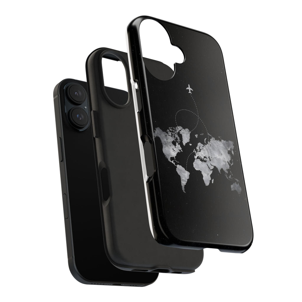World Map with Airplane Trail Phone Case | Travel Map Tough Phone Case