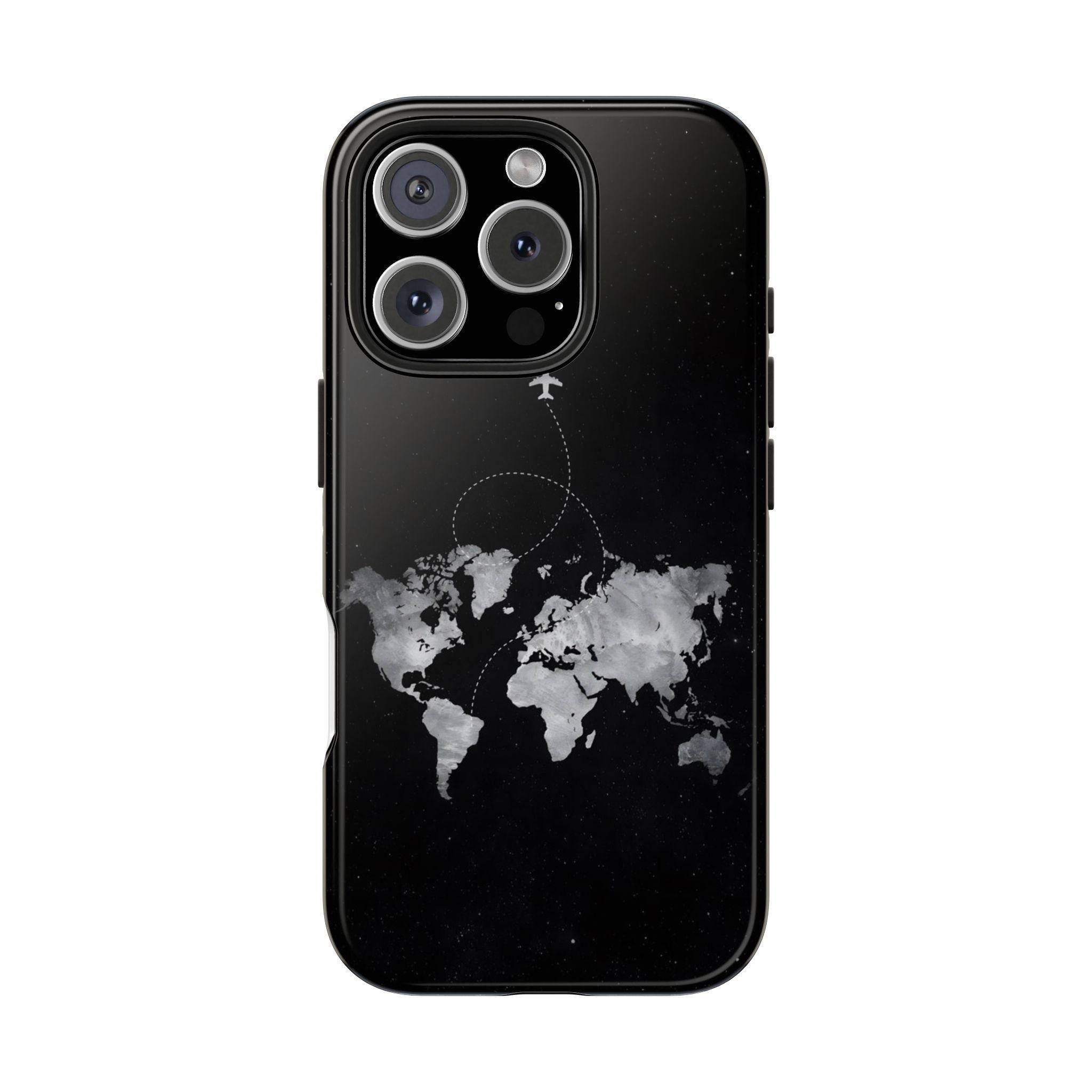World Map with Airplane Trail Phone Case | Travel Map Tough Phone Case