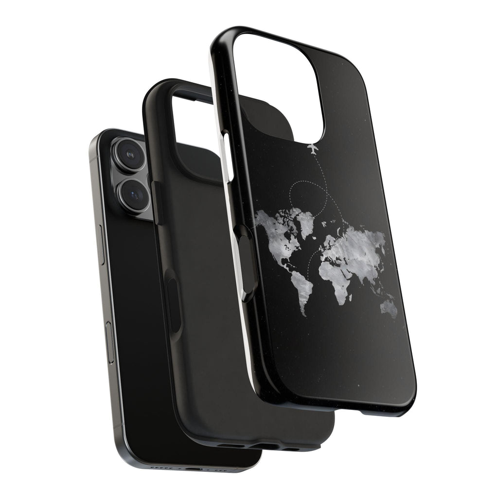 World Map with Airplane Trail Phone Case | Travel Map Tough Phone Case