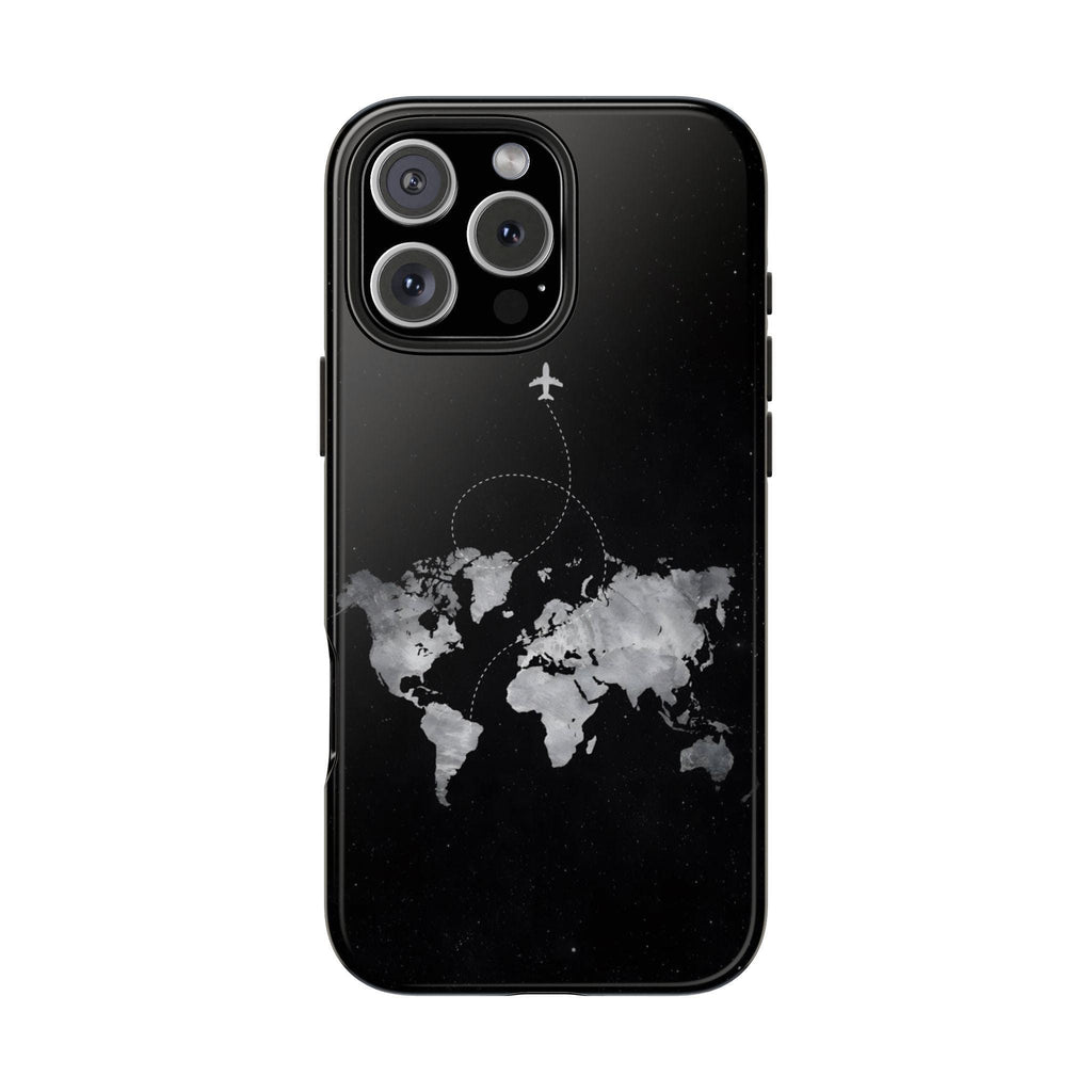 World Map with Airplane Trail Phone Case | Travel Map Tough Phone Case