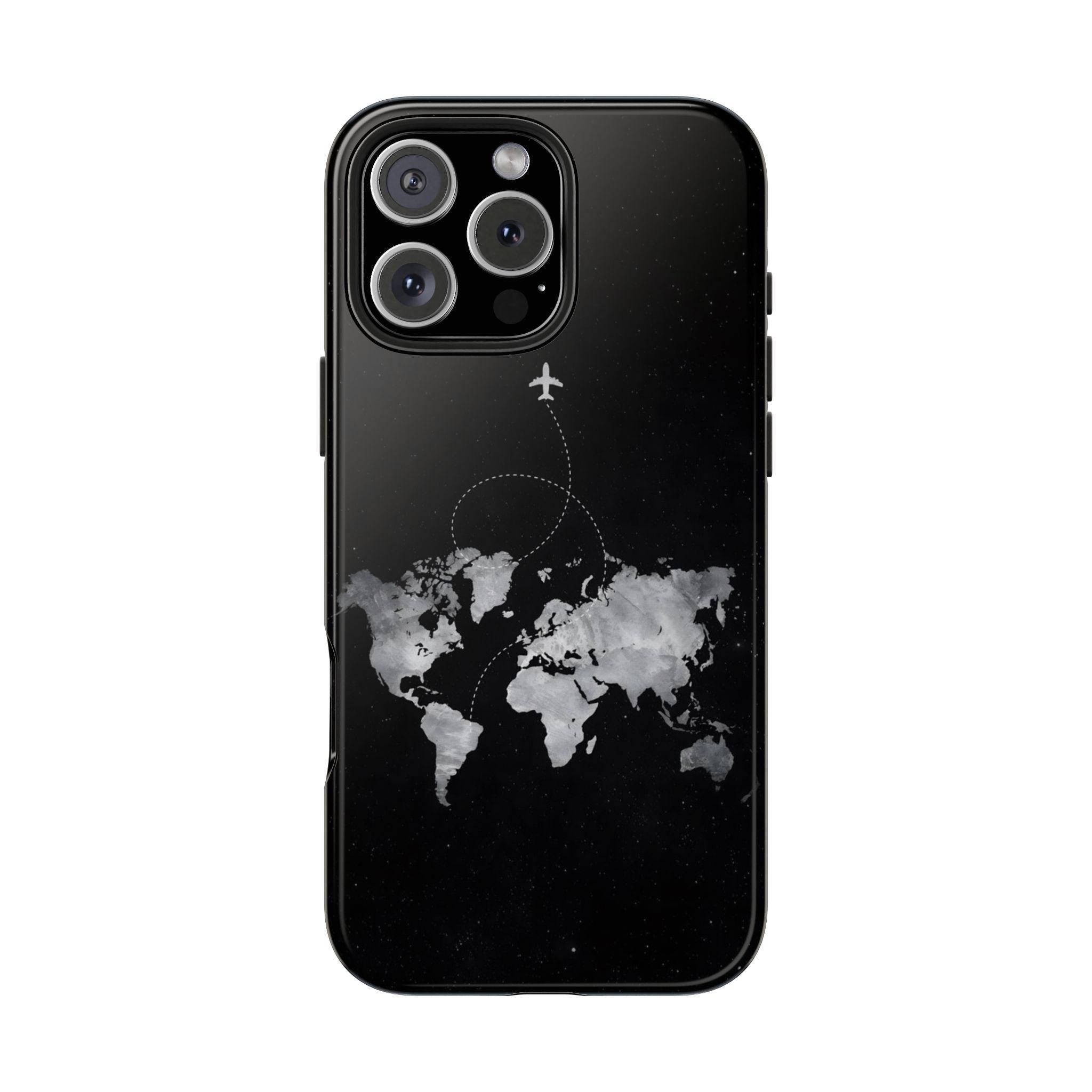 World Map with Airplane Trail Phone Case | Travel Map Tough Phone Case