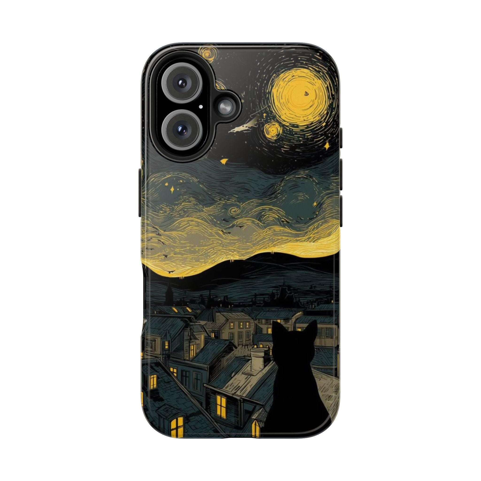 Cat Silhouette Starry Night phone case | Tough Phone Cases