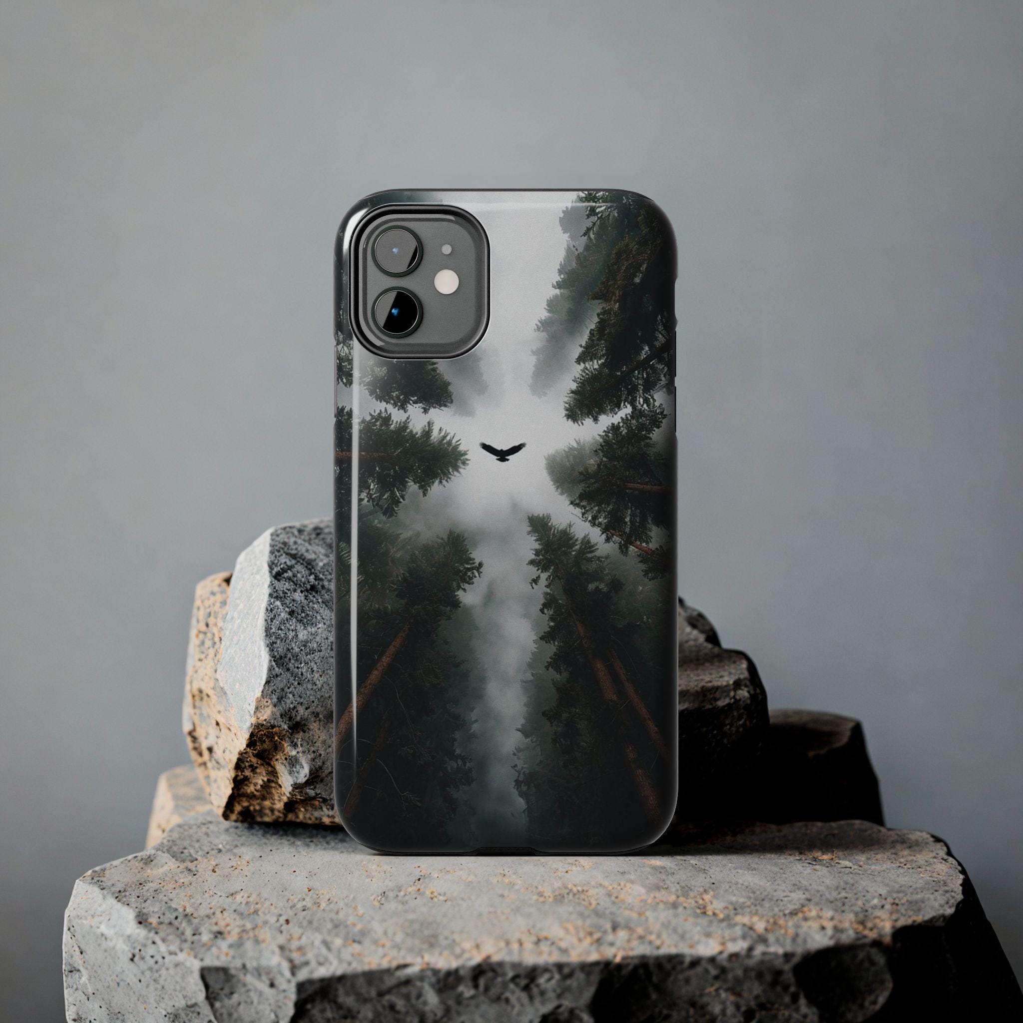 Forest Canopy Raven Phone Case | Misty Trees Nature Landscape