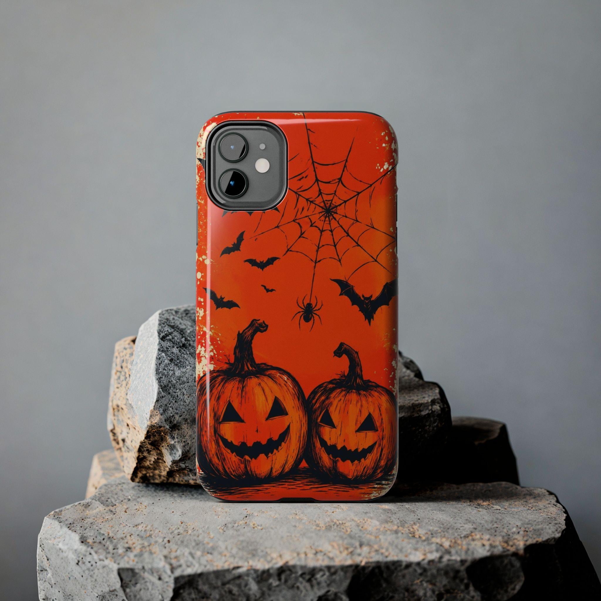 Jack O'Lanterns Halloween Phone Case | Spiderweb Bats Tough Case