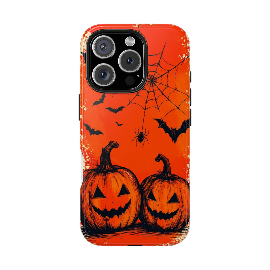 Jack O'Lanterns Halloween Phone Case | Spiderweb Bats Tough Case