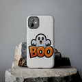 Halloween Phone Case with Cartoon Ghost Design, BOO Artwork