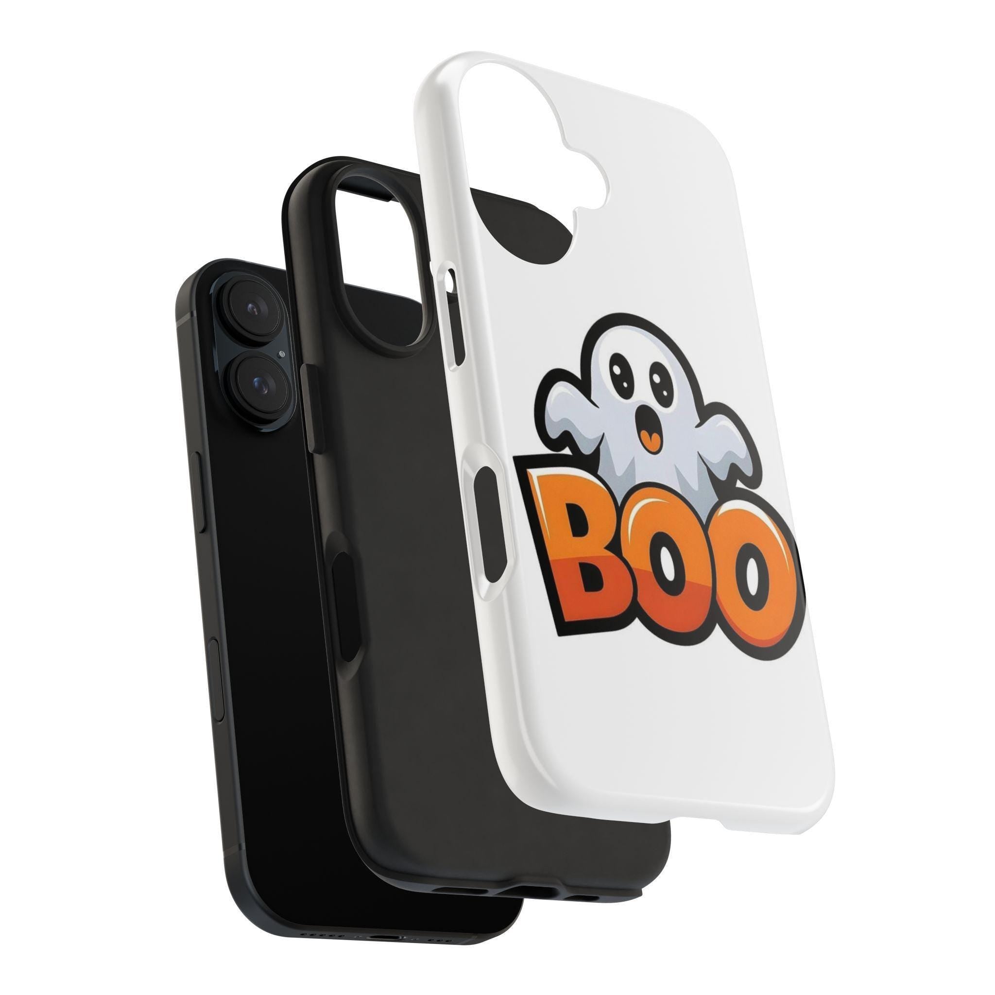 Halloween Phone Case with Cartoon Ghost Design, BOO Artwork