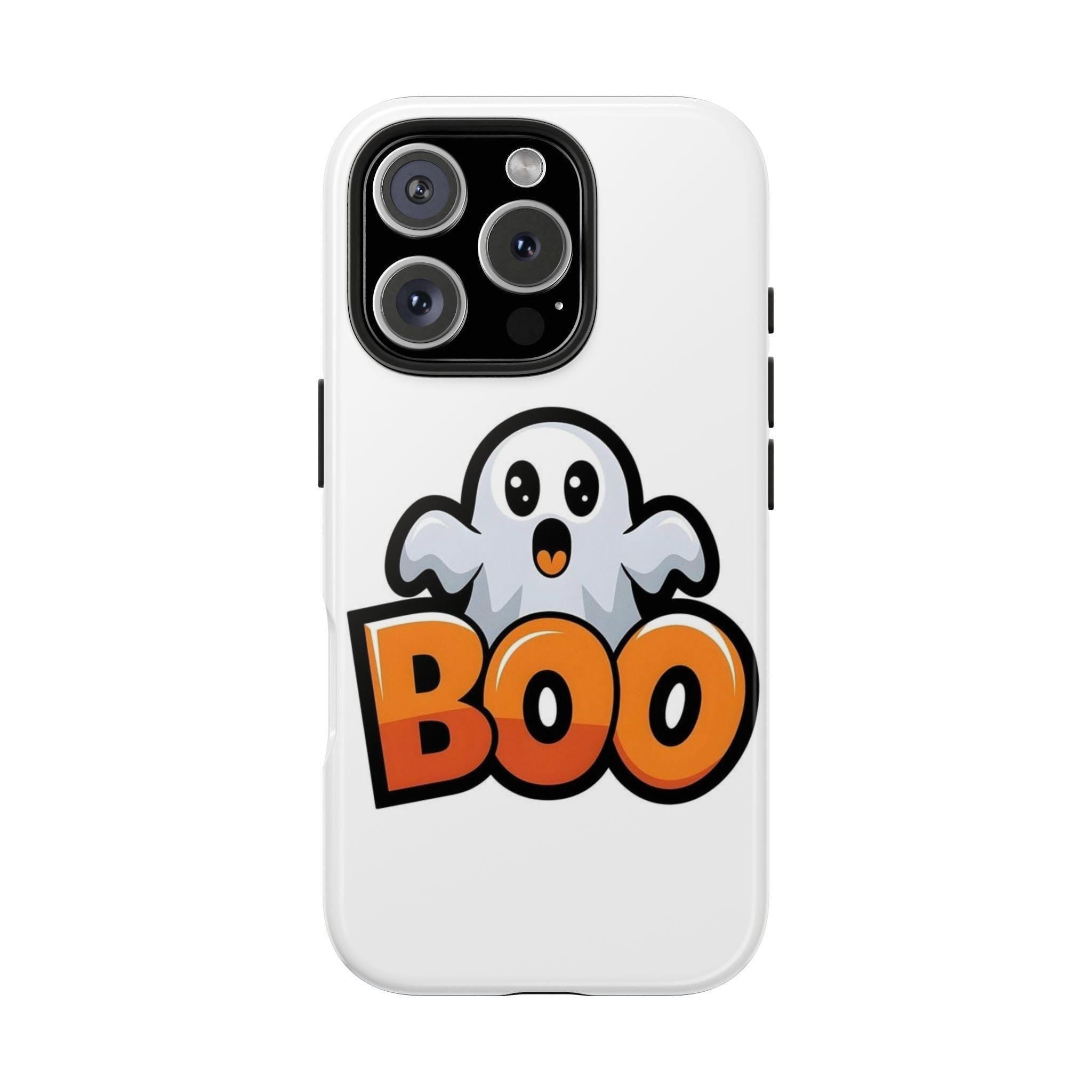 Halloween Phone Case with Cartoon Ghost Design, BOO Artwork
