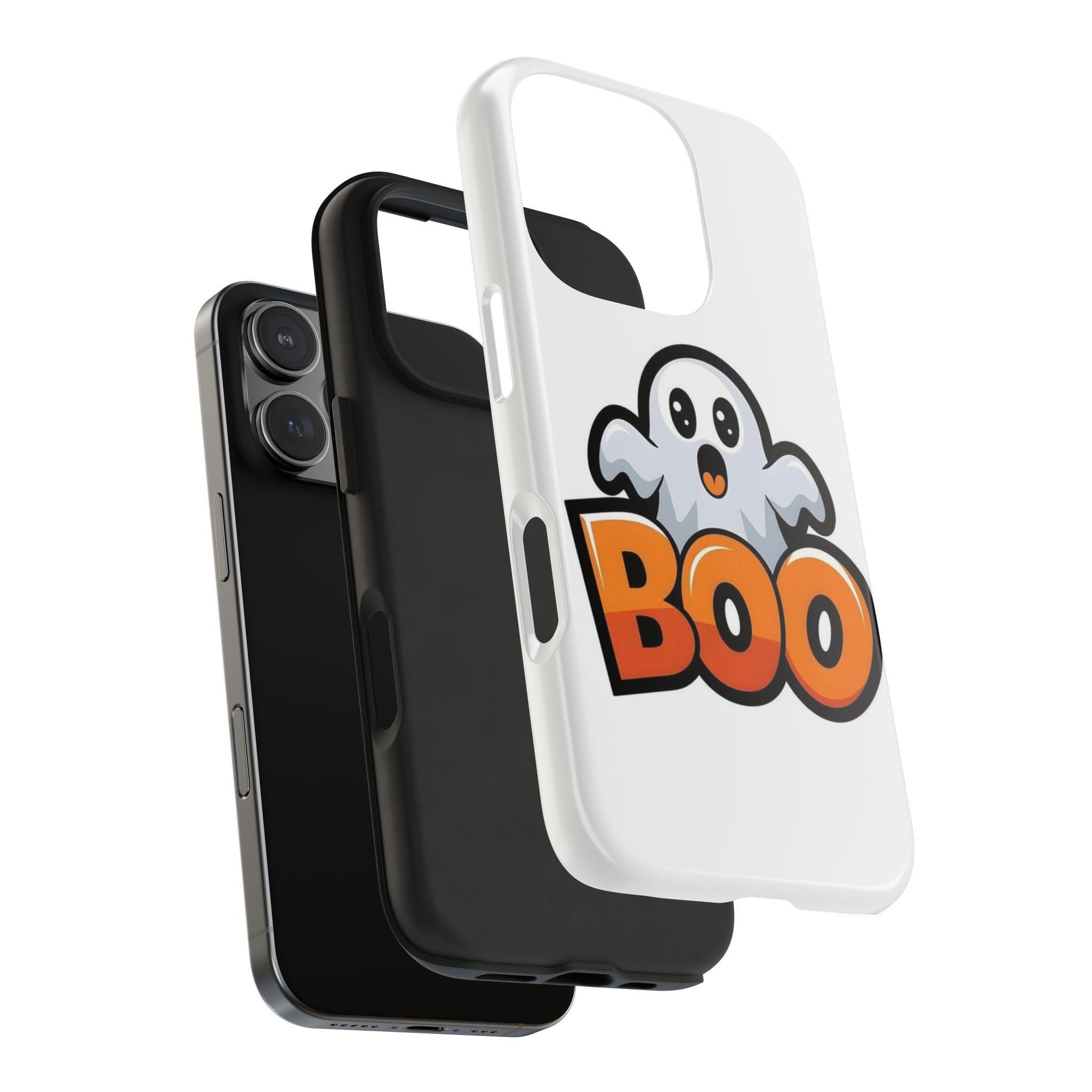 Halloween Phone Case with Cartoon Ghost Design, BOO Artwork