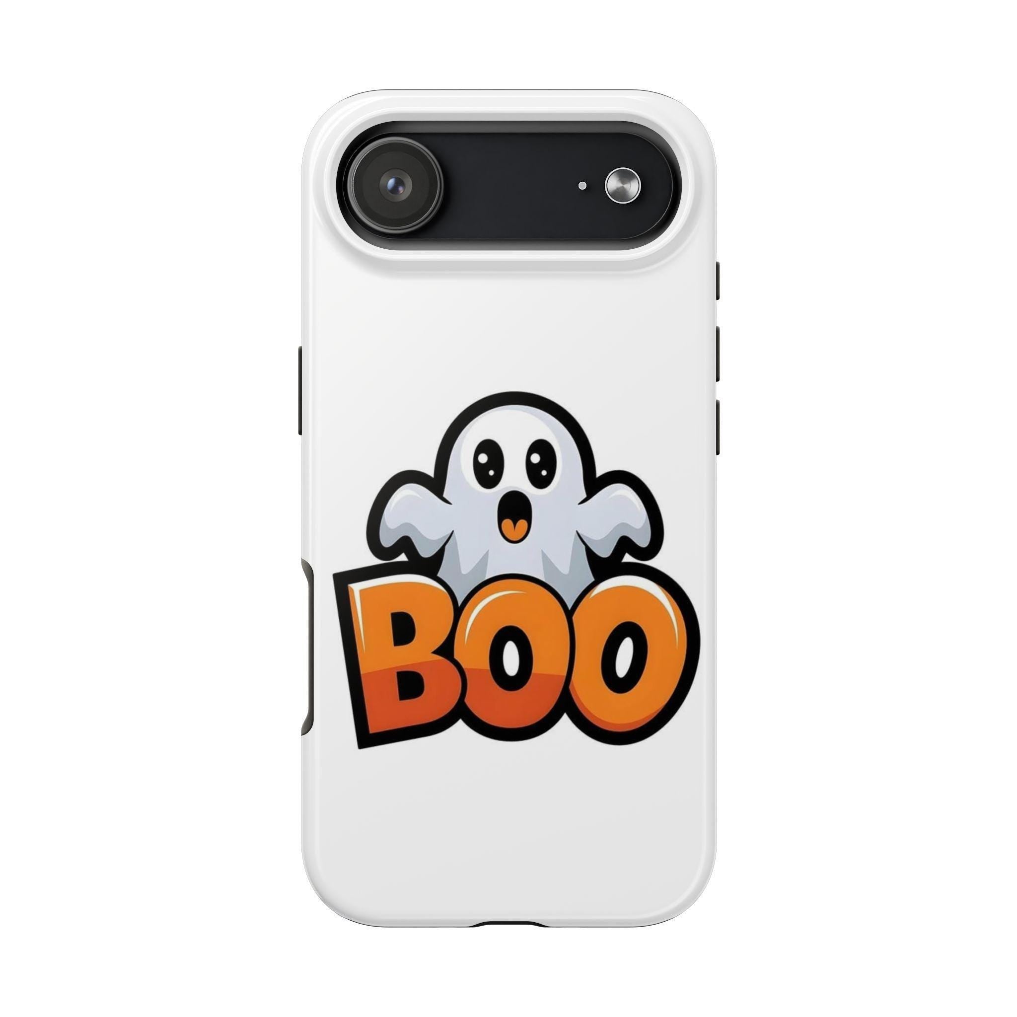 Halloween Phone Case with Cartoon Ghost Design, BOO Artwork