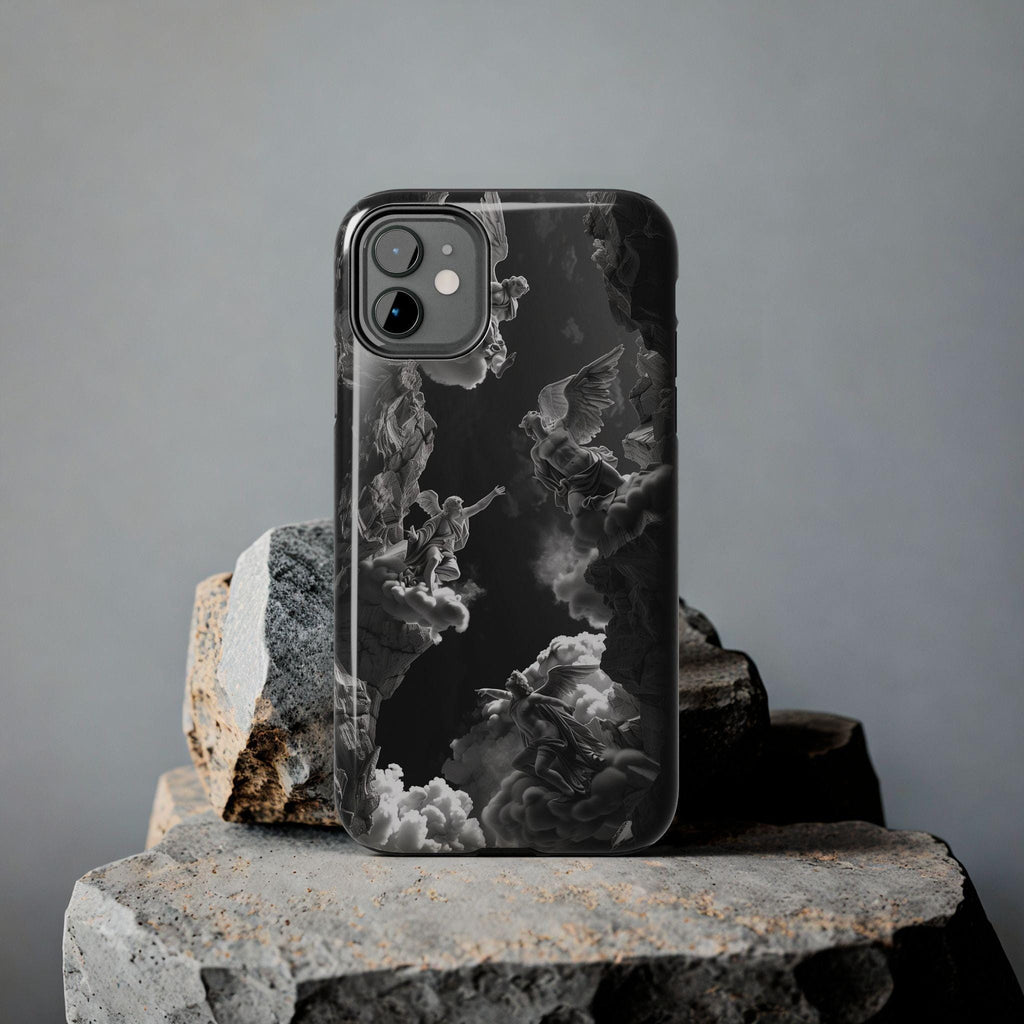 Baroque Phone Case with Angelic Cloud Artwork | Black and White Design