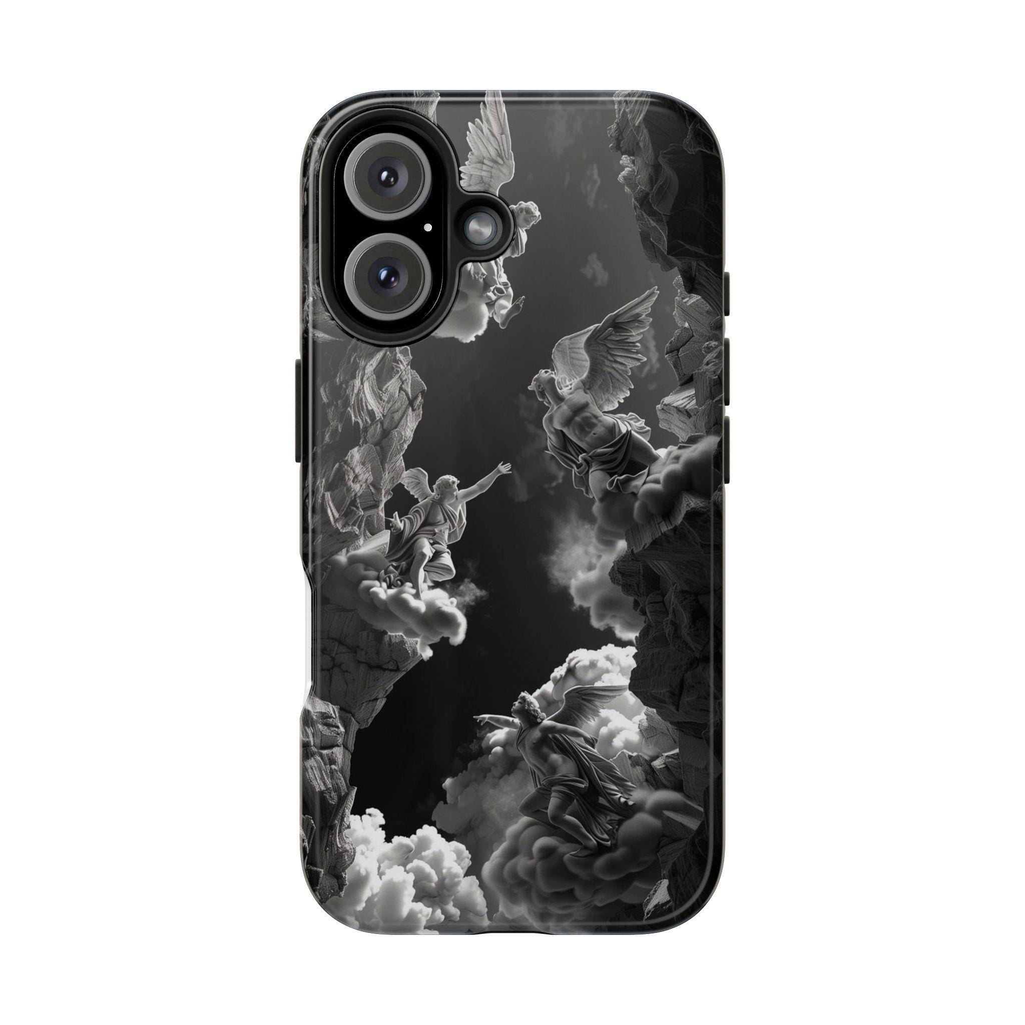 Baroque Phone Case with Angelic Cloud Artwork | Black and White Design