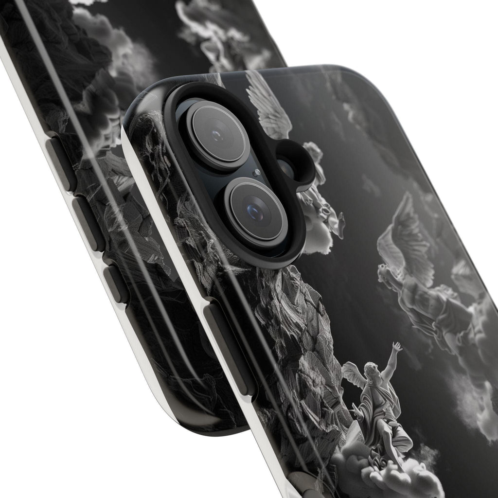 Baroque Phone Case with Angelic Cloud Artwork | Black and White Design