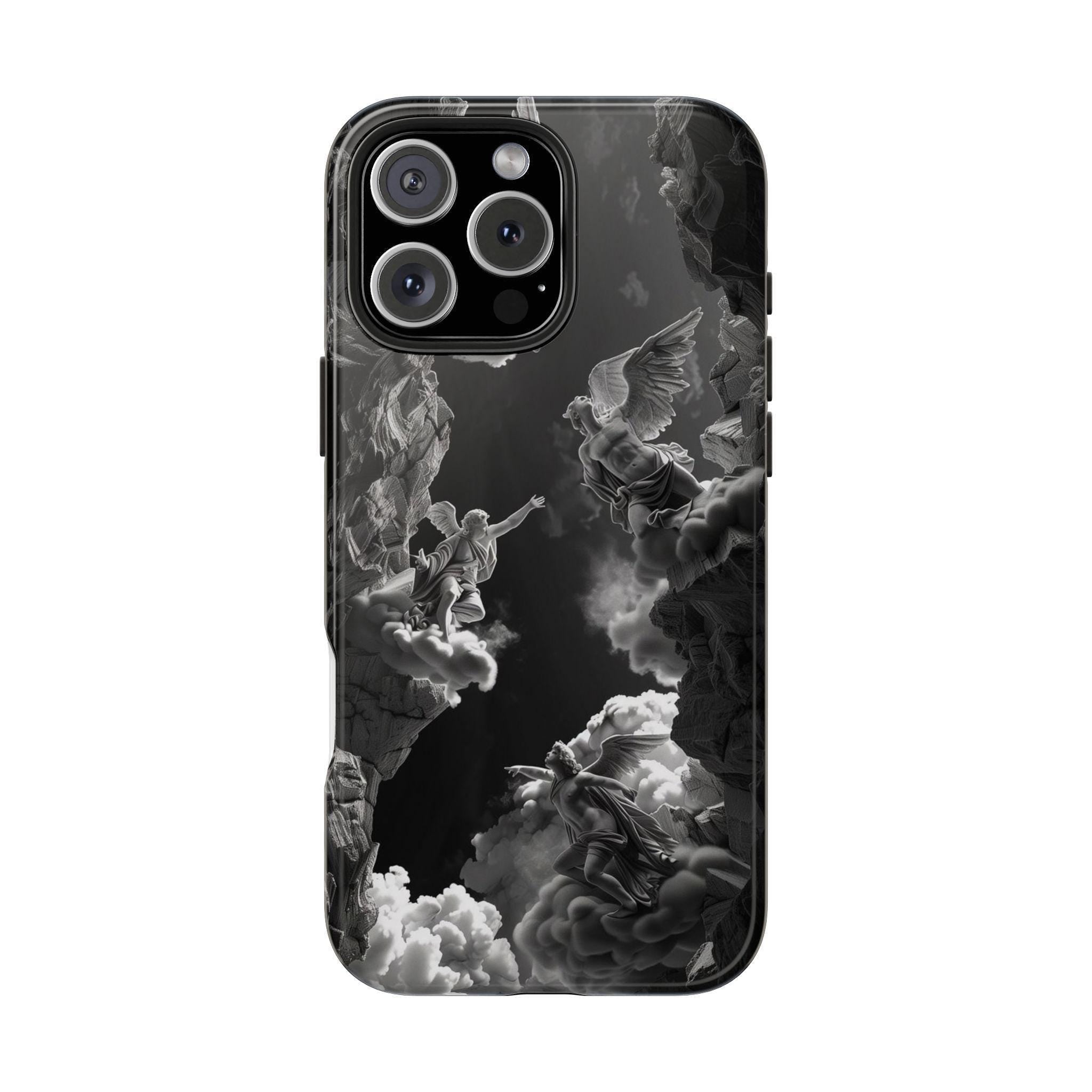 Baroque Phone Case with Angelic Cloud Artwork | Black and White Design