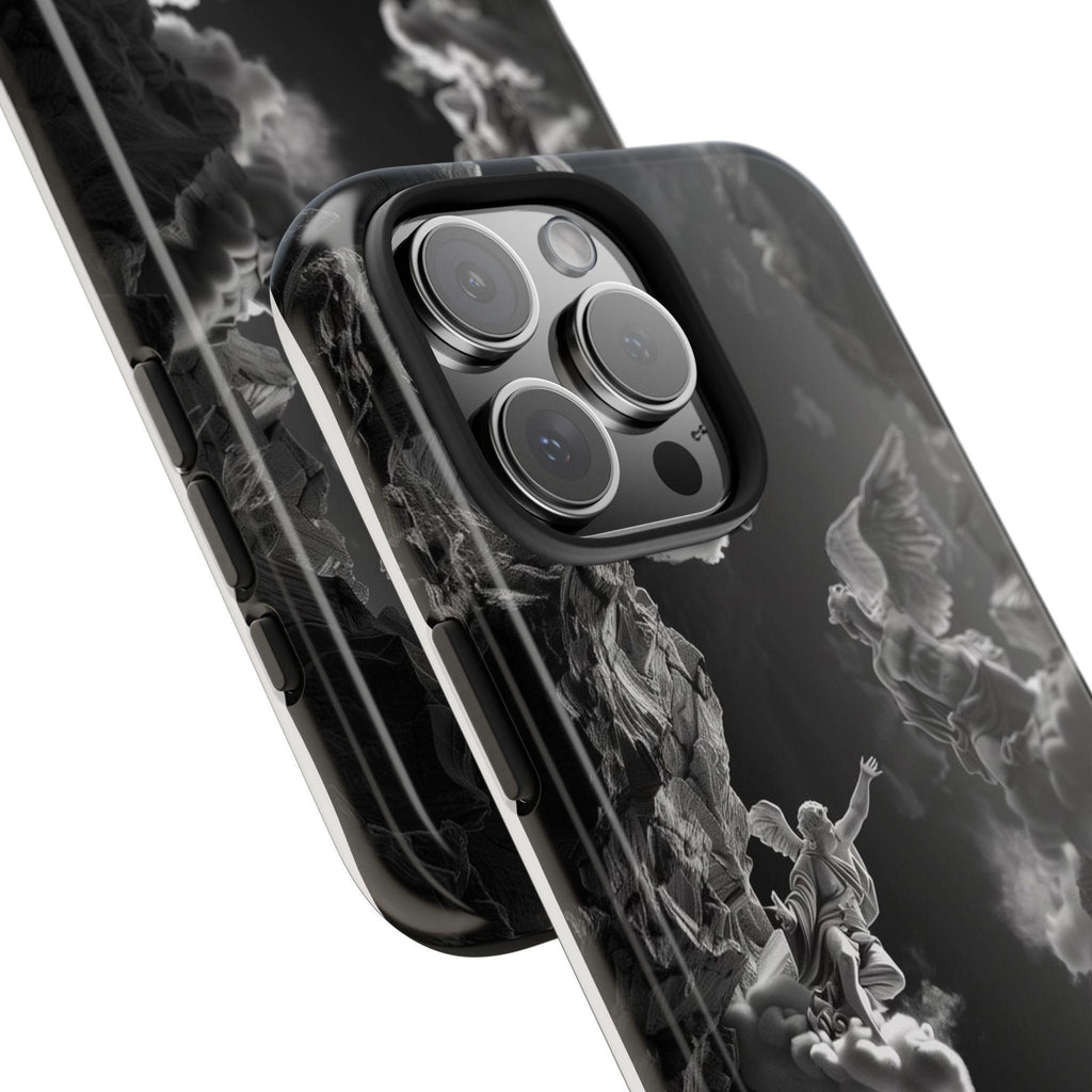 Baroque Phone Case with Angelic Cloud Artwork | Black and White Design