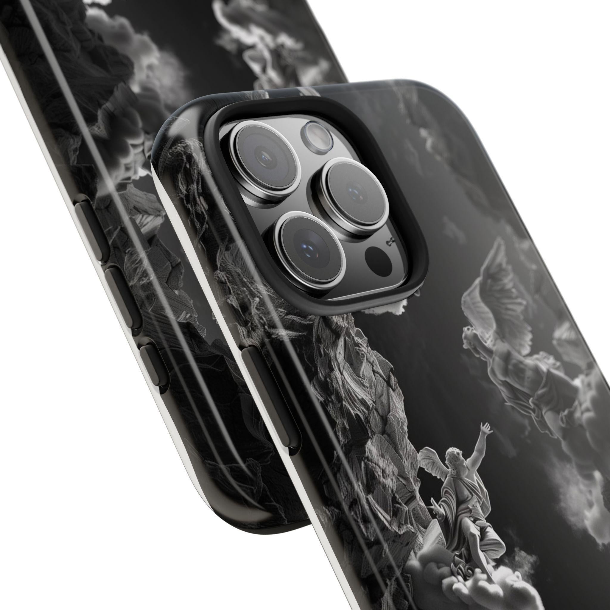 Baroque Phone Case with Angelic Cloud Artwork | Black and White Design