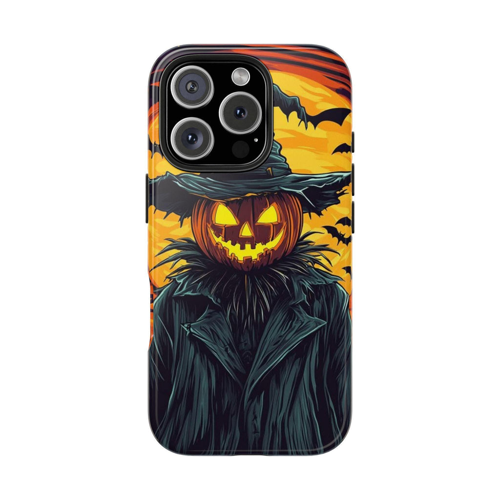 Halloween Phone Case with Jack-o'-Lantern Scarecrow Design, Customizable for Various Models
