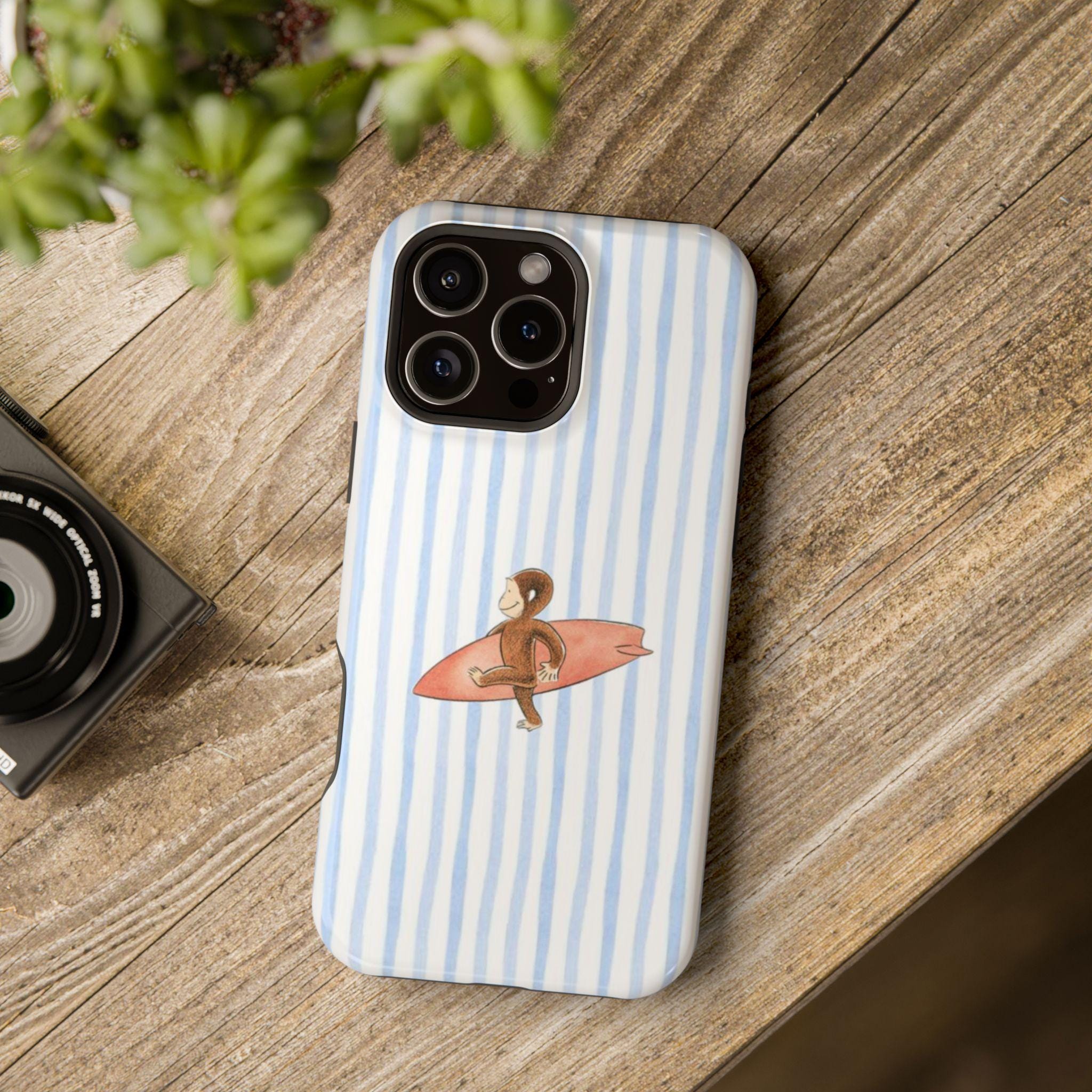 Surfer Monkey on Blue Stripe Phone Case | Magnetic Impact-Resistant Case
