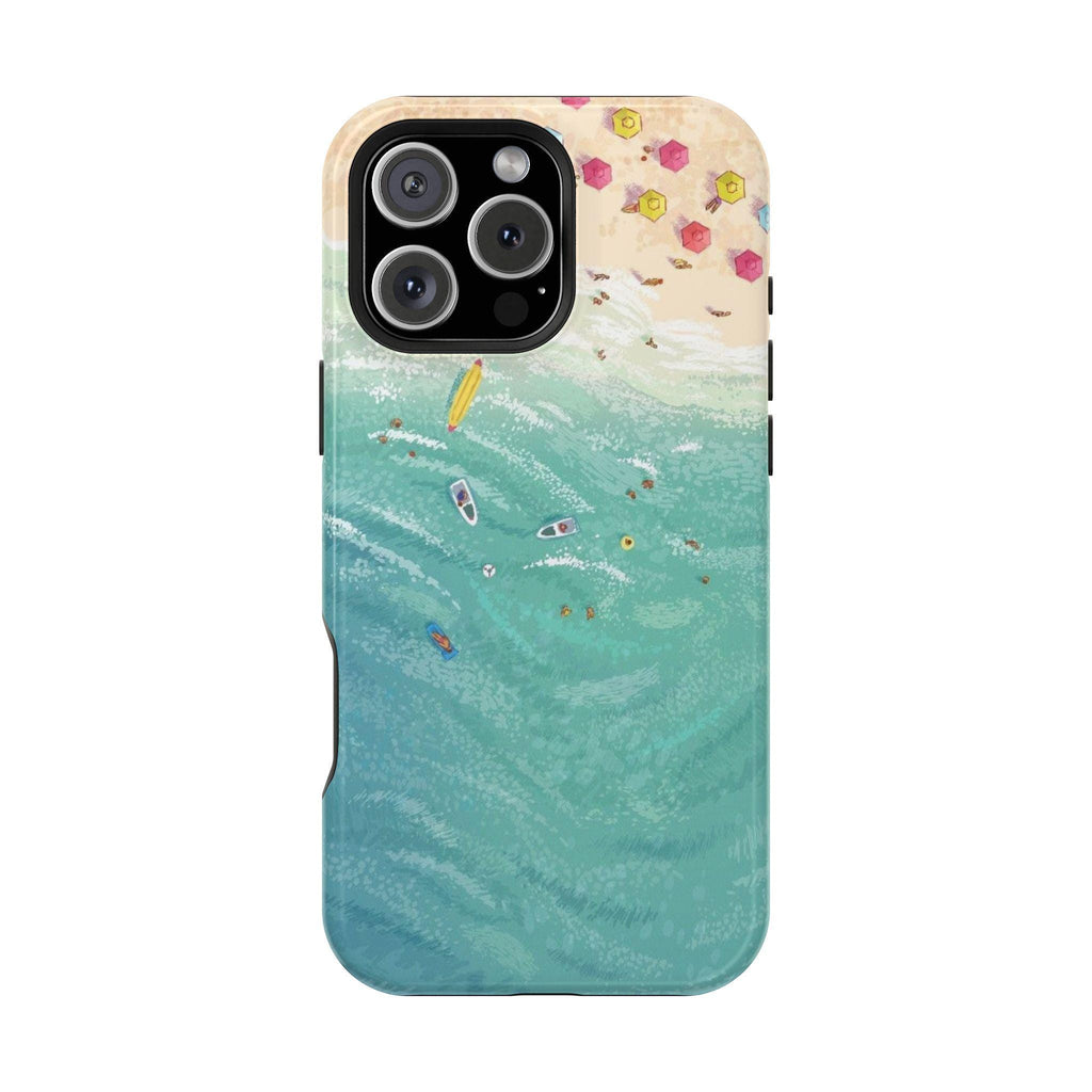 Beach Day Illustration Phone Case | Ocean Waves Magnetic Impact-Resistant Case