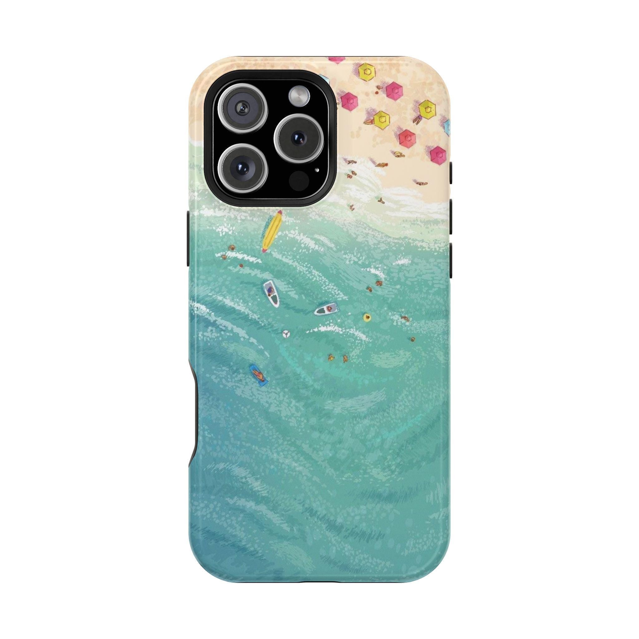 Beach Day Illustration Phone Case | Ocean Waves Magnetic Impact-Resistant Case