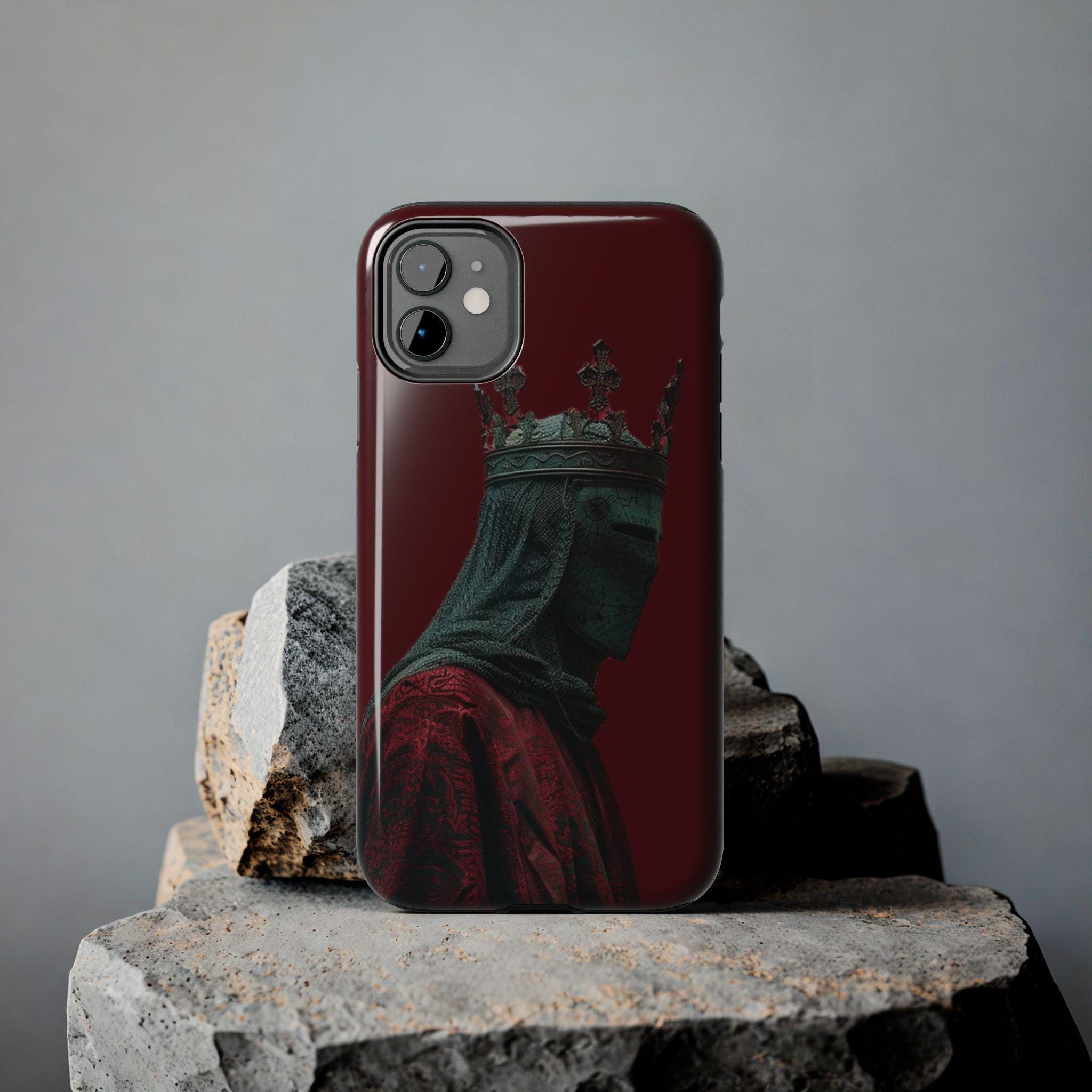 Medieval Crowned Knight Phone Case | Dark Red Armor Illustration